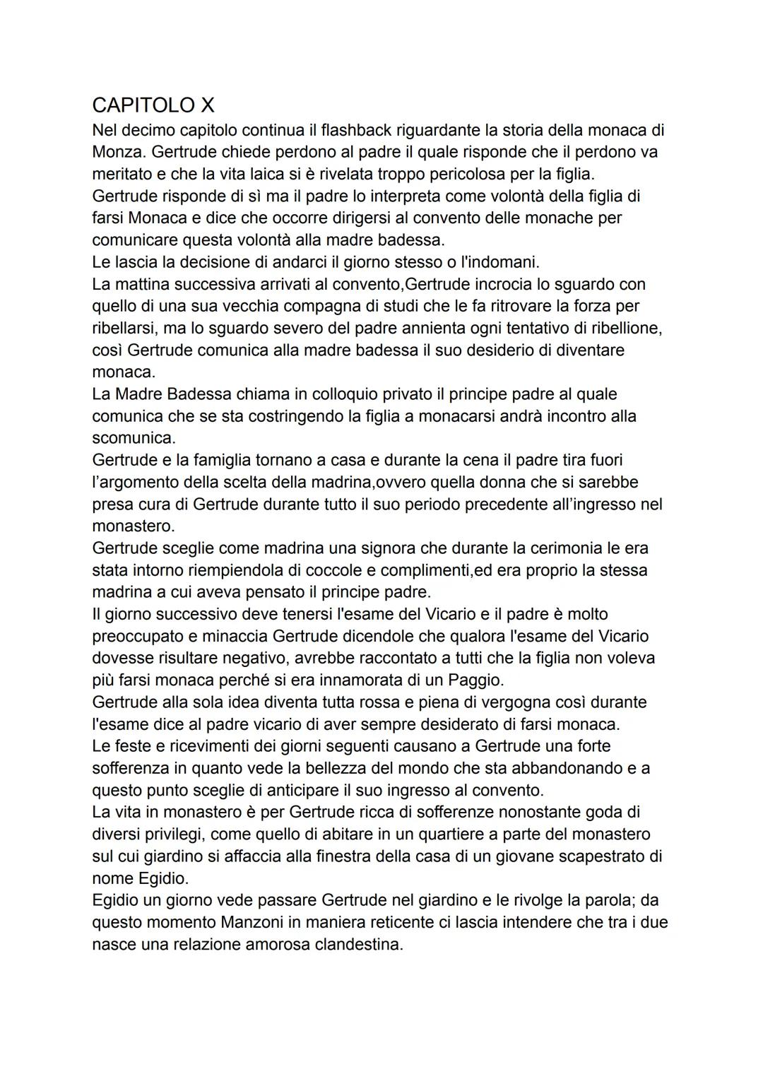 # CAPITOLO X
Nel decimo capitolo continua il flashback riguardante la storia della monaca di
Monza. Gertrude chiede perdono al padre il qua