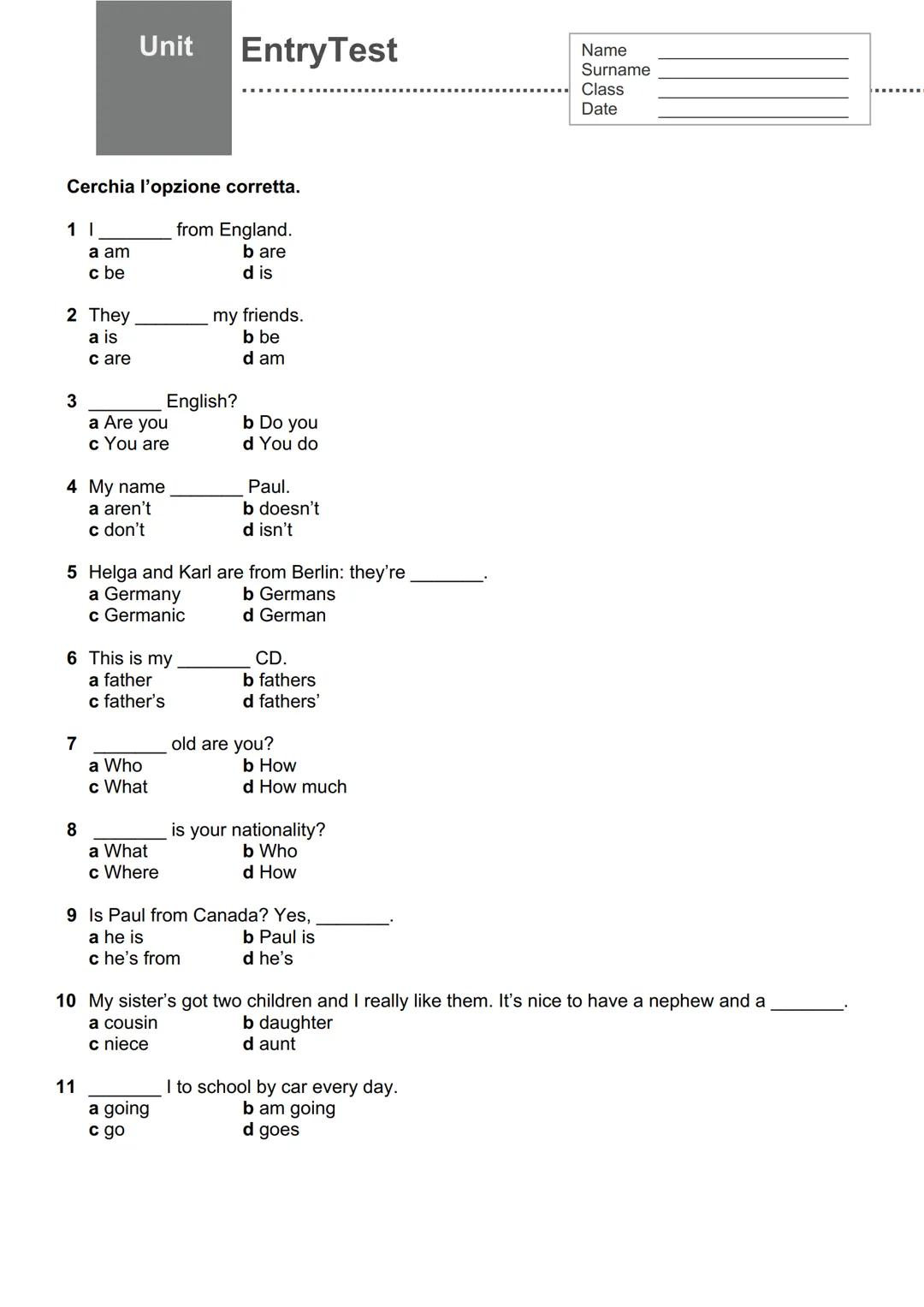 Inglese test ingresso