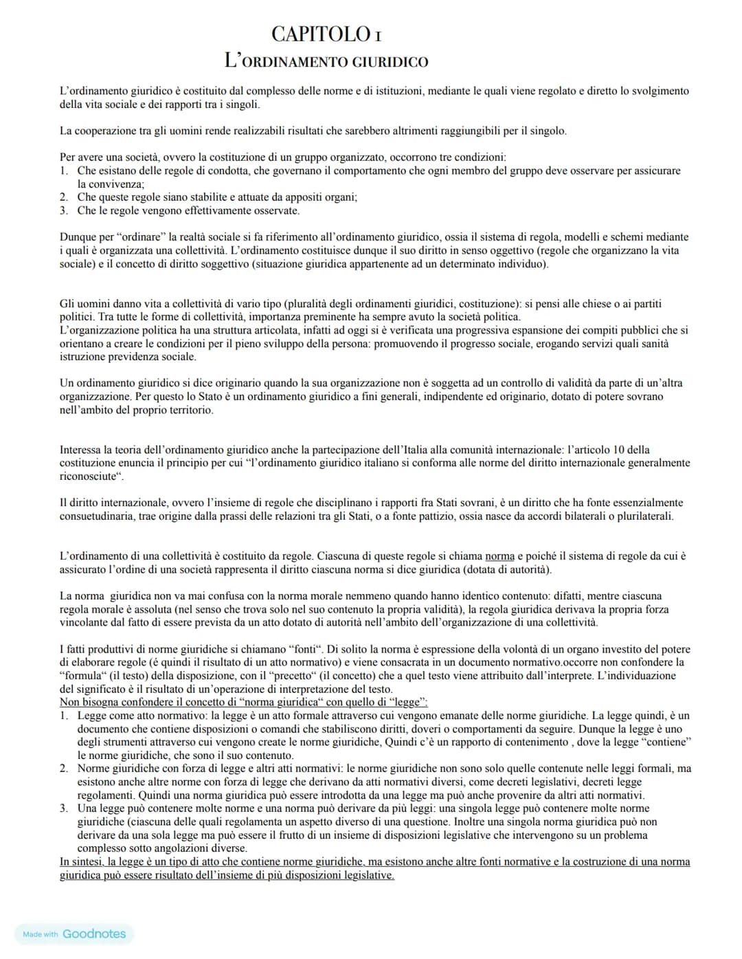 # CAPITOLO I
# L’ORDINAMENTO GIURIDICO
L’ordinamento giuridico è costituito dal complesso delle norme e di istituzioni, mediante le quali