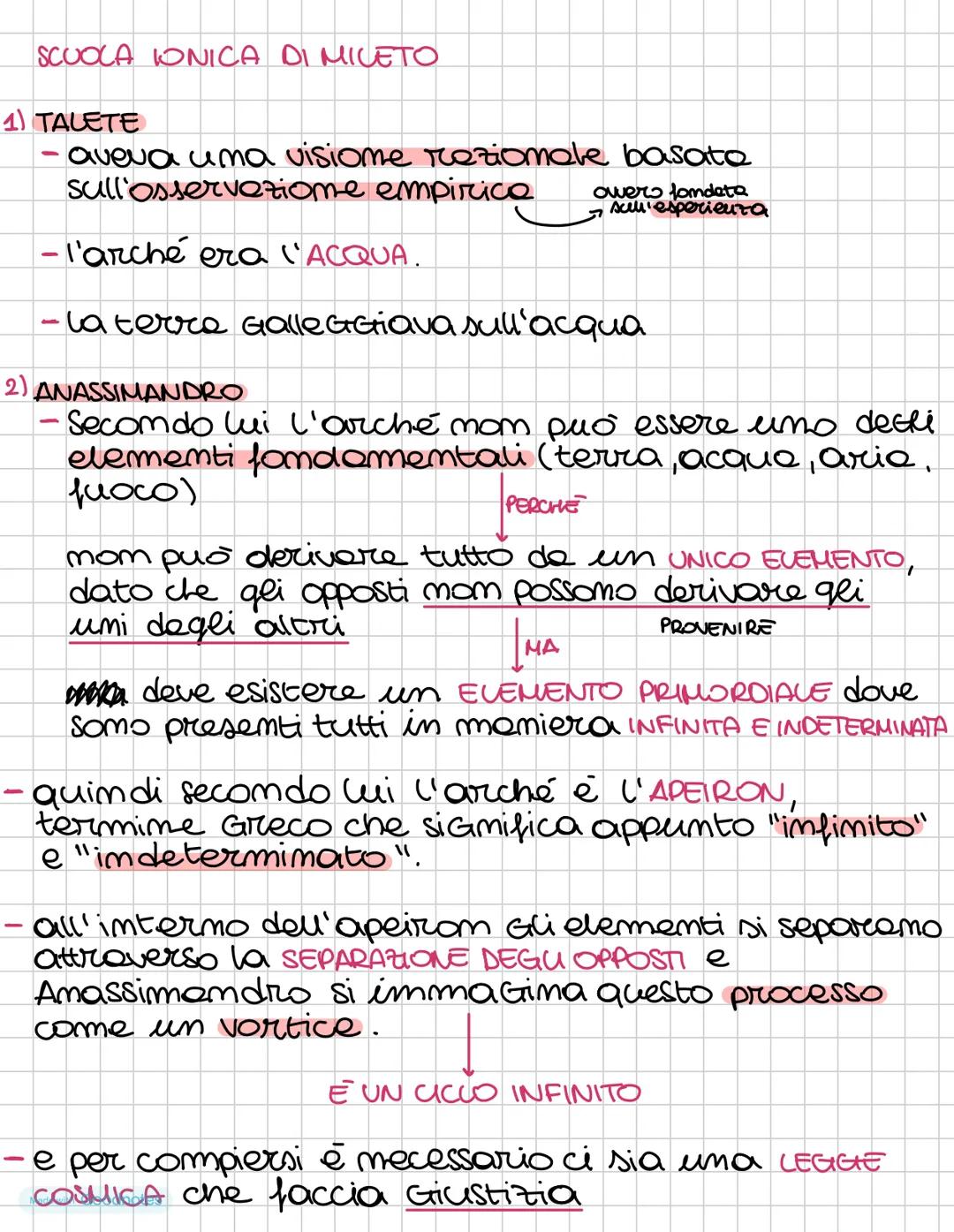 SCUOLA IONICA DI MILETO
1) TALETE
-
aveva una visione razionale basato
sull'osservazione empirica
- l'arché era l'ACQUA.
Overo fondeta
- sul