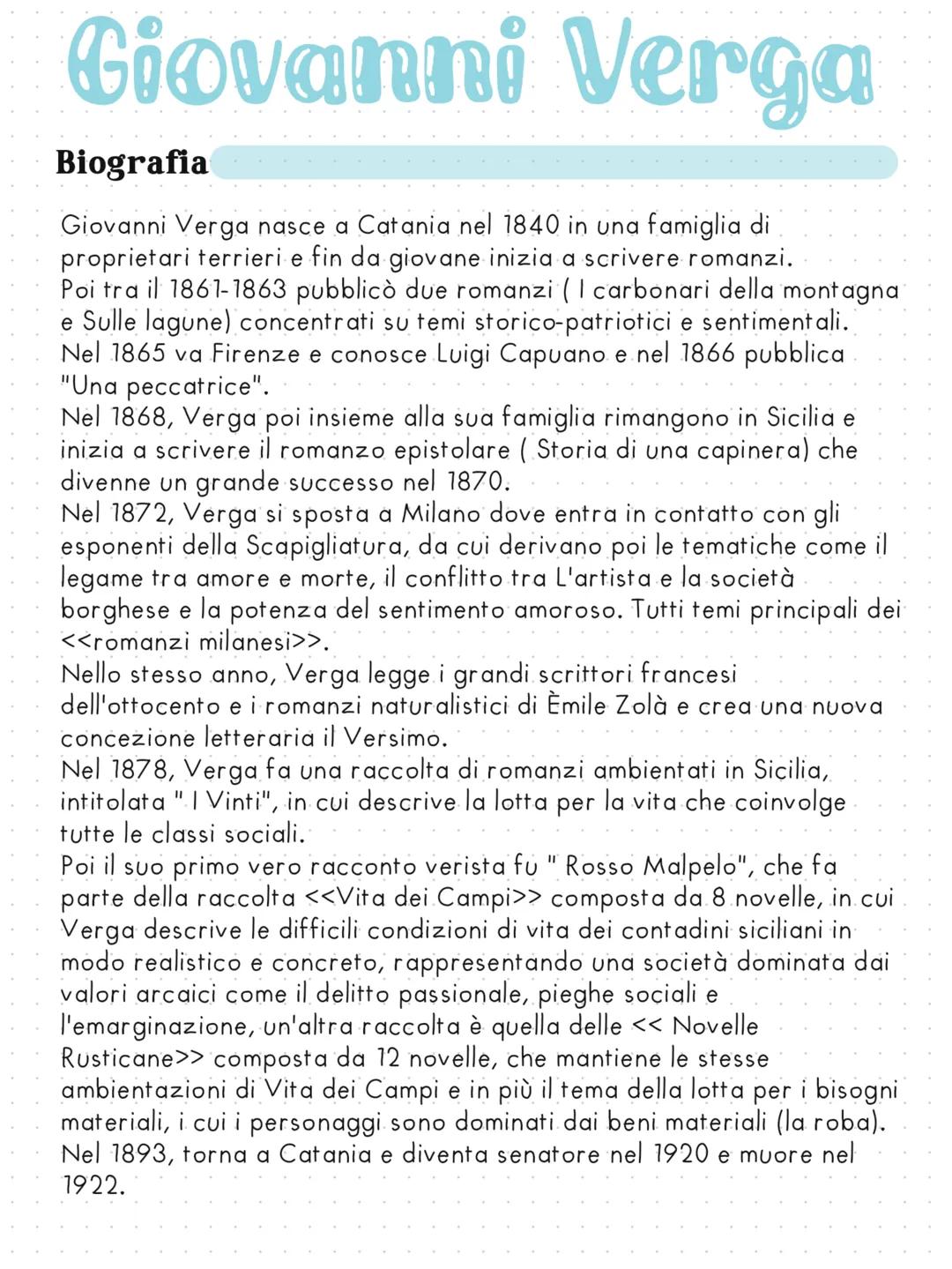 Giovanni Verga - Verismo - Naturalismo - Decadentismo - Positivismo