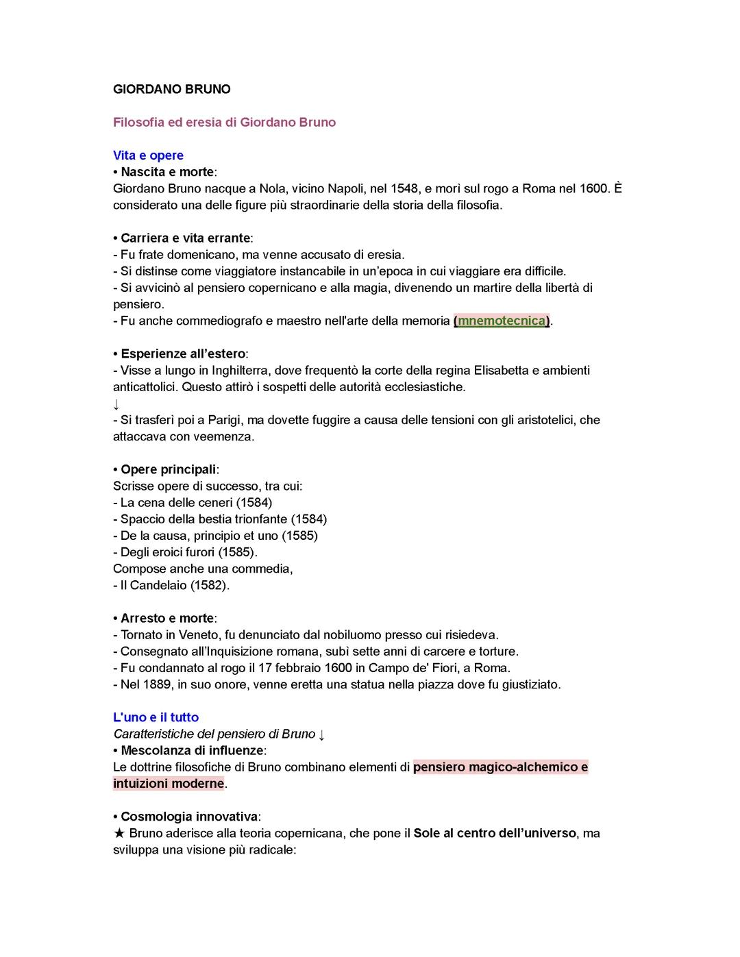 Giordano Bruno โ Filosofia