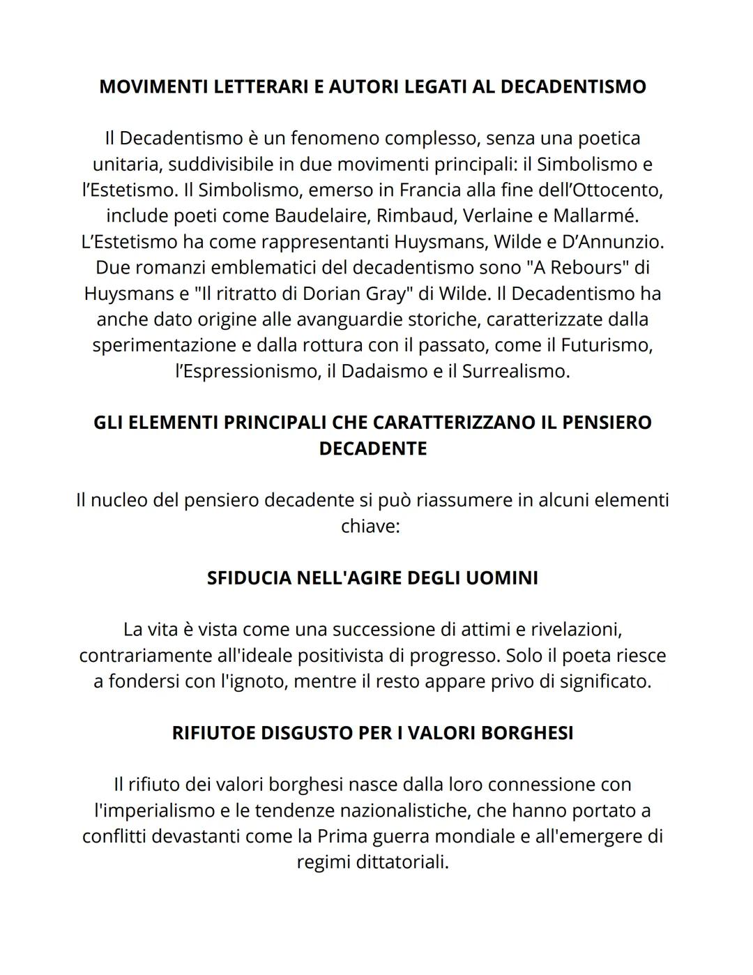ITALIANO # DECADENTISMO
Il Decadentismo è un movimento culturale vario che critica il
Positivismo e la morale borghese, influenzando il gus