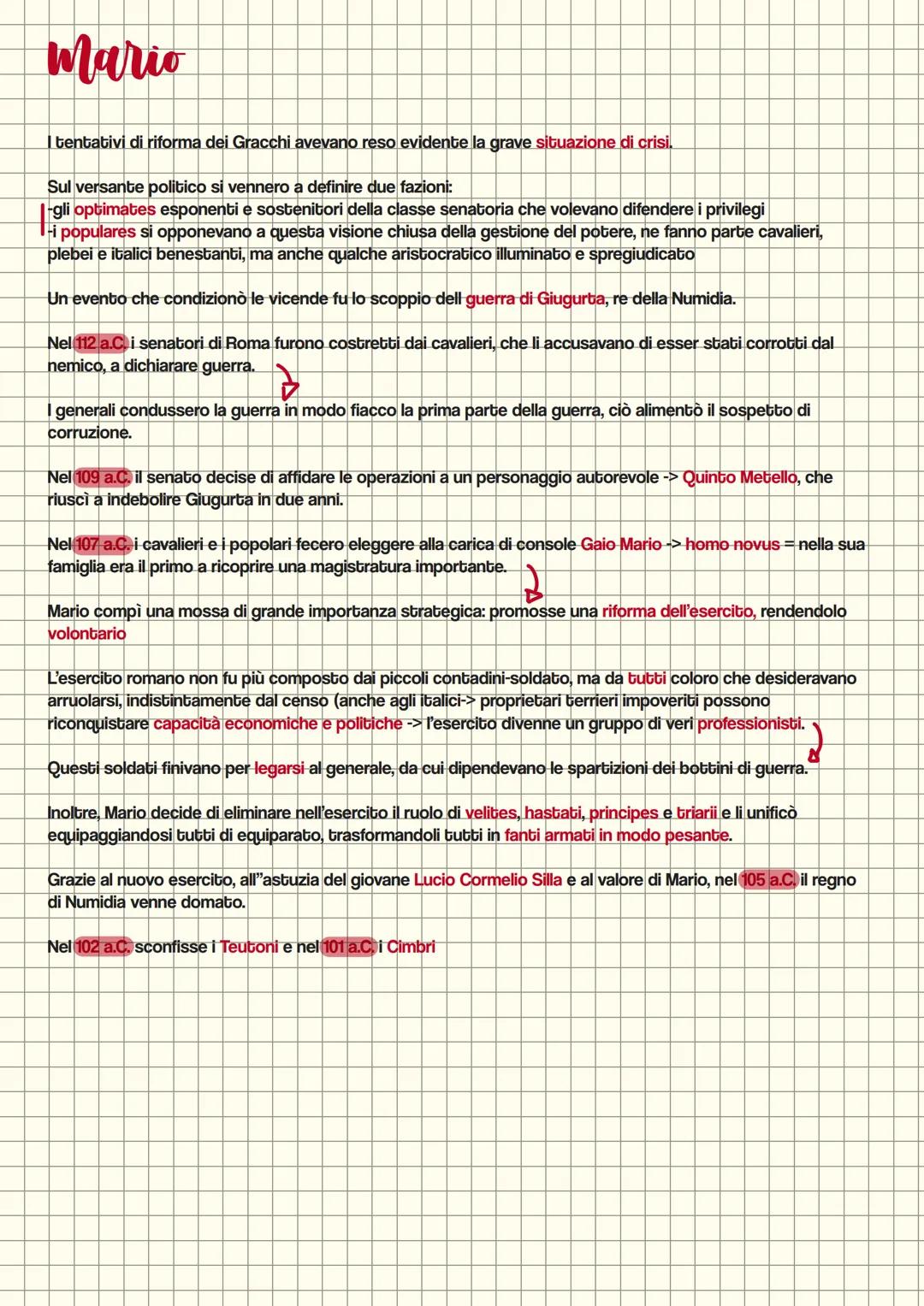 # Mario
I tentativi di riforma dei Gracchi avevano reso evidente la grave situazione di crisi.
Sul versante politico si vennero a definire