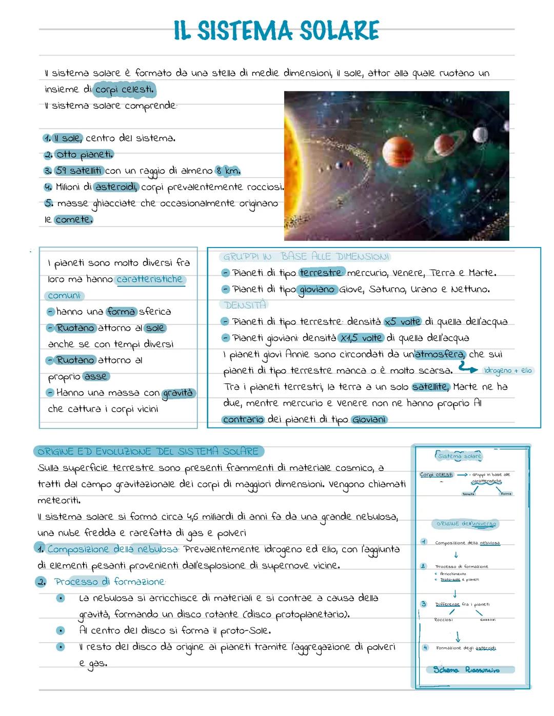 Riassunto sistema solare e i pianeti