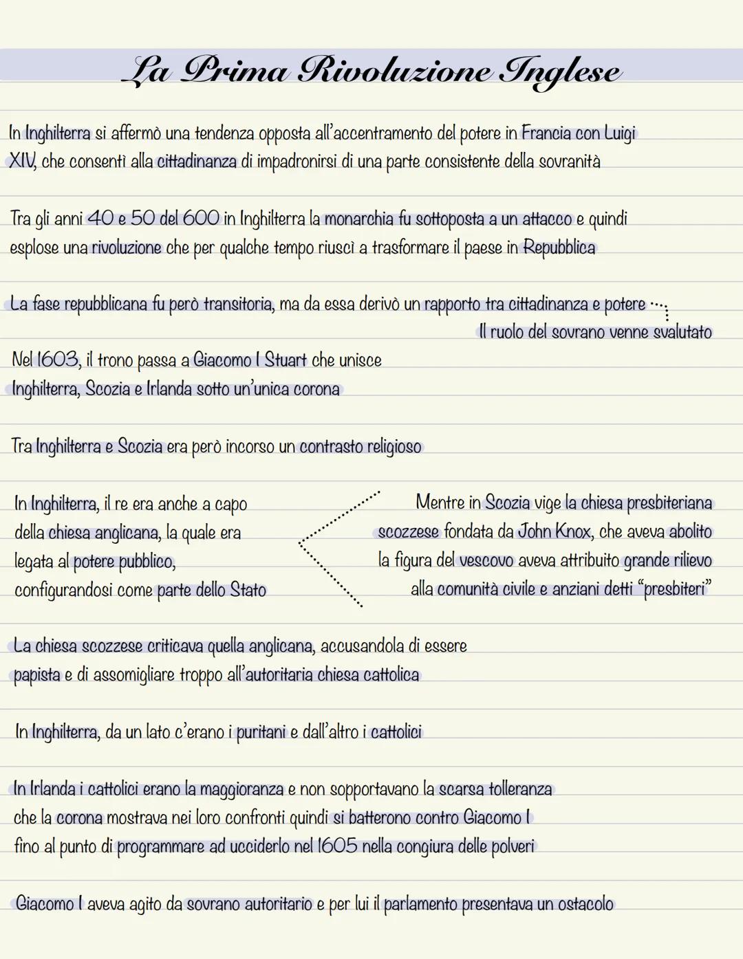# La Prima Rivoluzione Inglese
In Inghilterra si affermò una tendenza opposta all'accentramento del potere in Francia con Luigi
XIV, che co