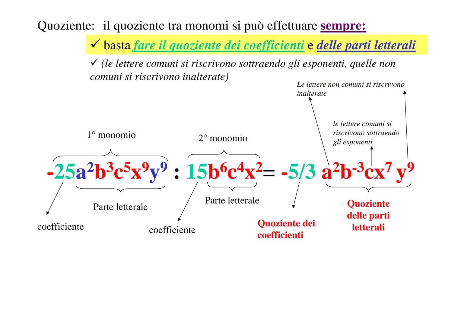 # ALGEBRA
Monomio: un'espressione algebrica dove non figurano
operazioni (e non segni) di addizione (+) 0
sottrazione(-); figurano solo mol