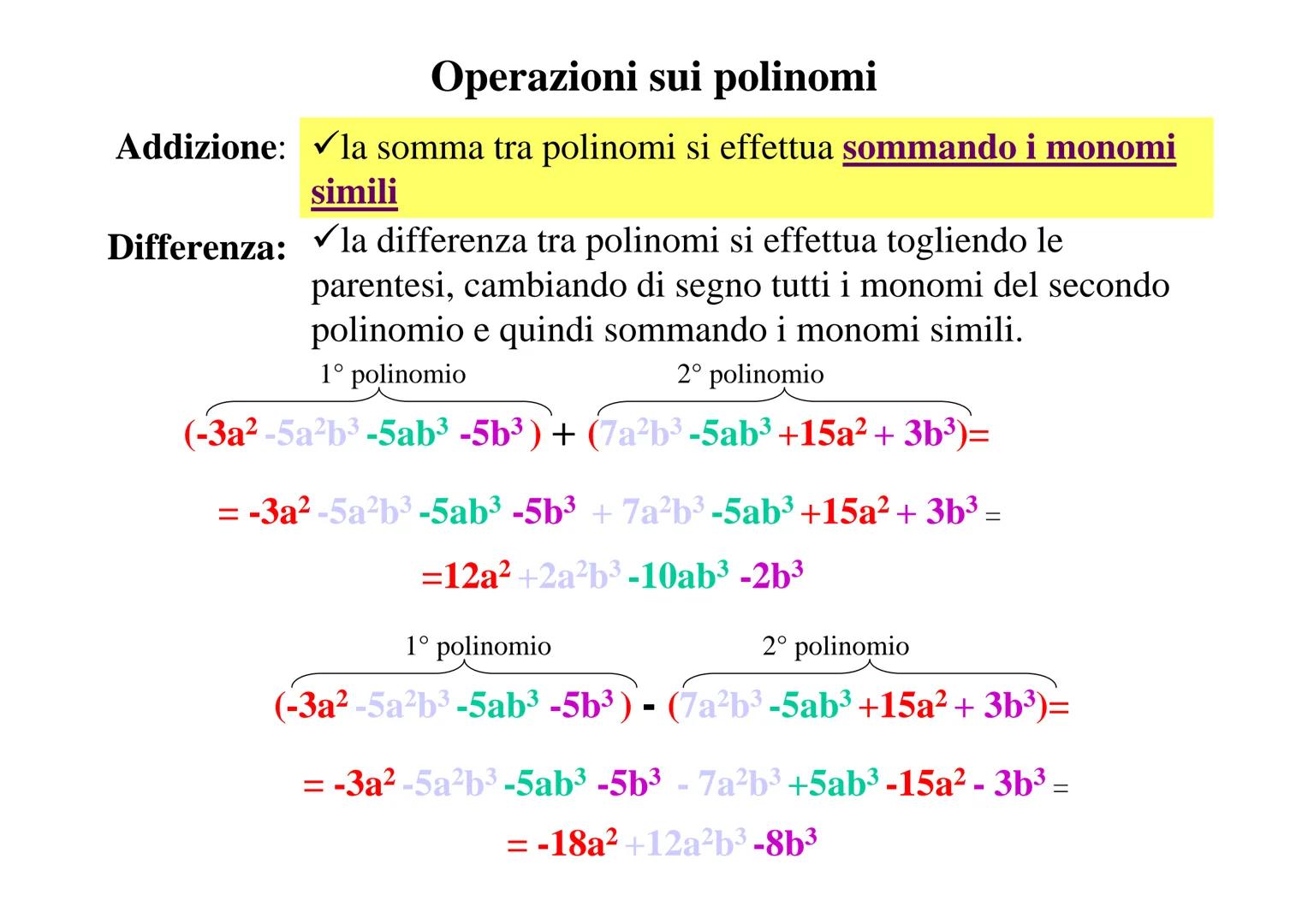 # ALGEBRA
Monomio: un'espressione algebrica dove non figurano
operazioni (e non segni) di addizione (+) 0
sottrazione(-); figurano solo mol