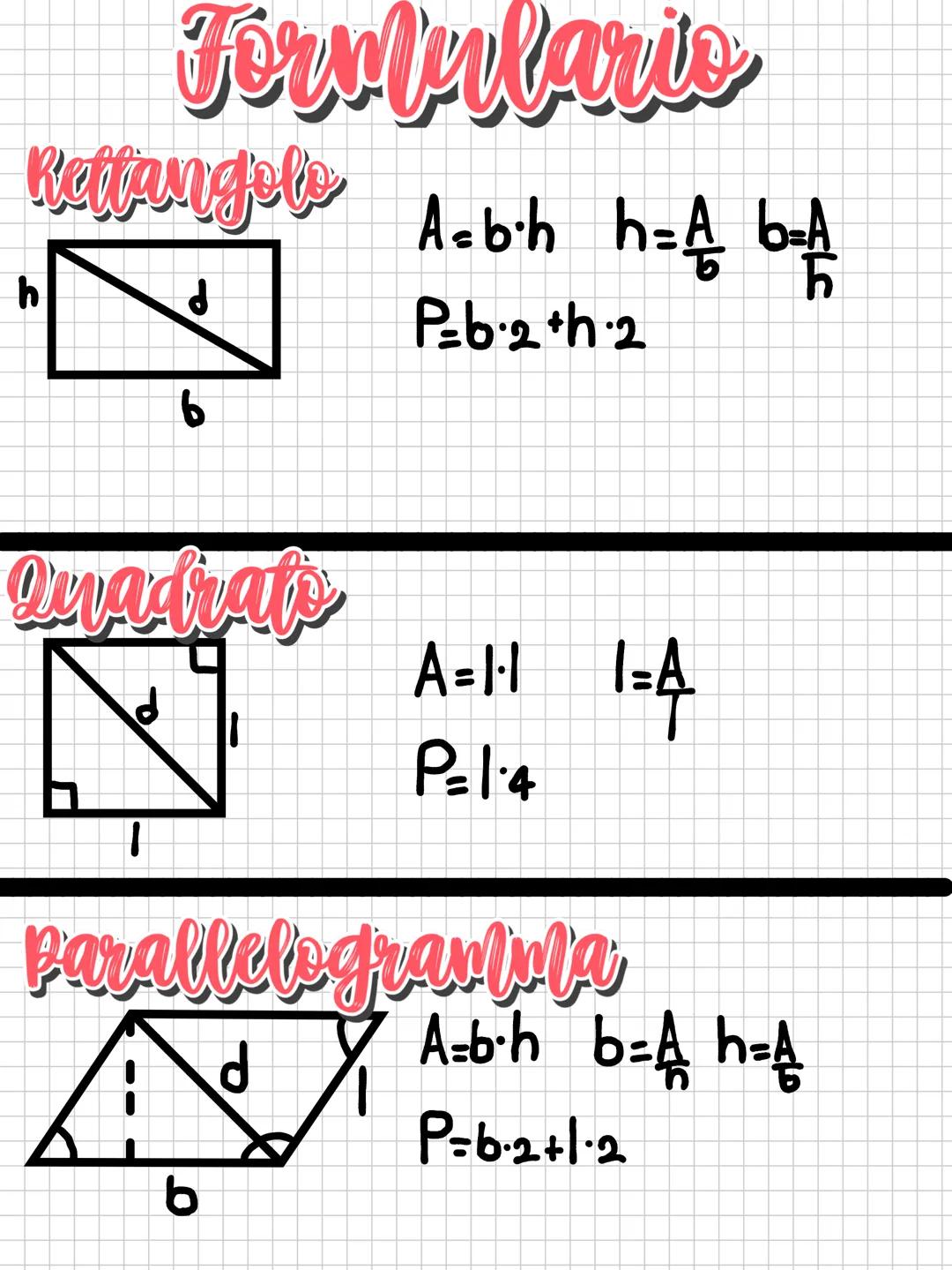 # Formulario
# Retfangel
A-b.h h=A b-A
h
d
6
P=6.2+h.2
# Iwadrato
d
1
A=1H 1-4
P=14
# Parallelogramma
d
b
A-b-hb-A h-A
P=6.2+1.2 Trian