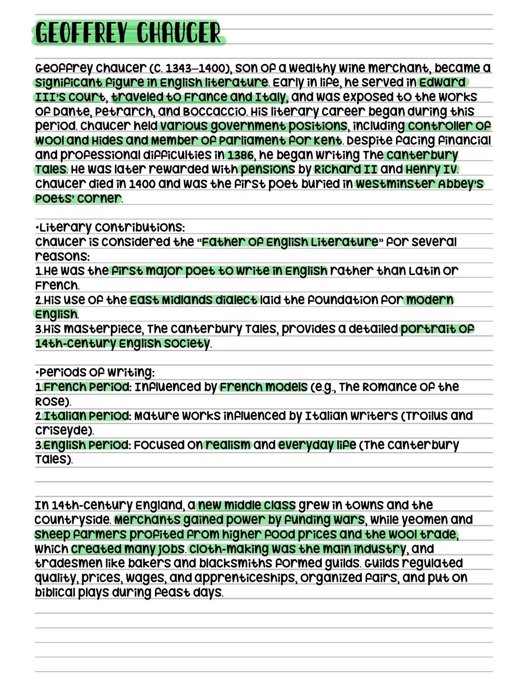 From the renaissance to the puritan age + William Shakespeare and Geoffrey Chaucer