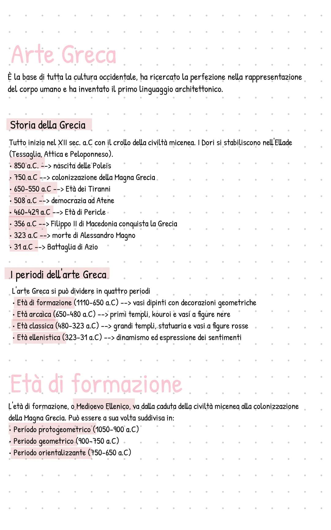 Arte Greca
È la base di tutta la cultura occidentale, ha ricercato la perfezione nella rappresentazione
del corpo umano e ha inventato il pr