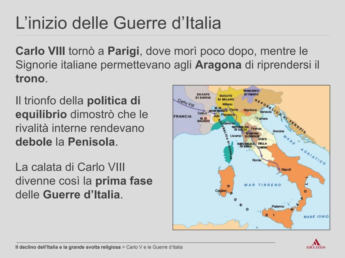 # Il declino dell'Italia
e la grande svolta
religiosa # Carlo V e le Guerre d'Italia # La politica dell'equilibrio
1492:
* morte di Lo
