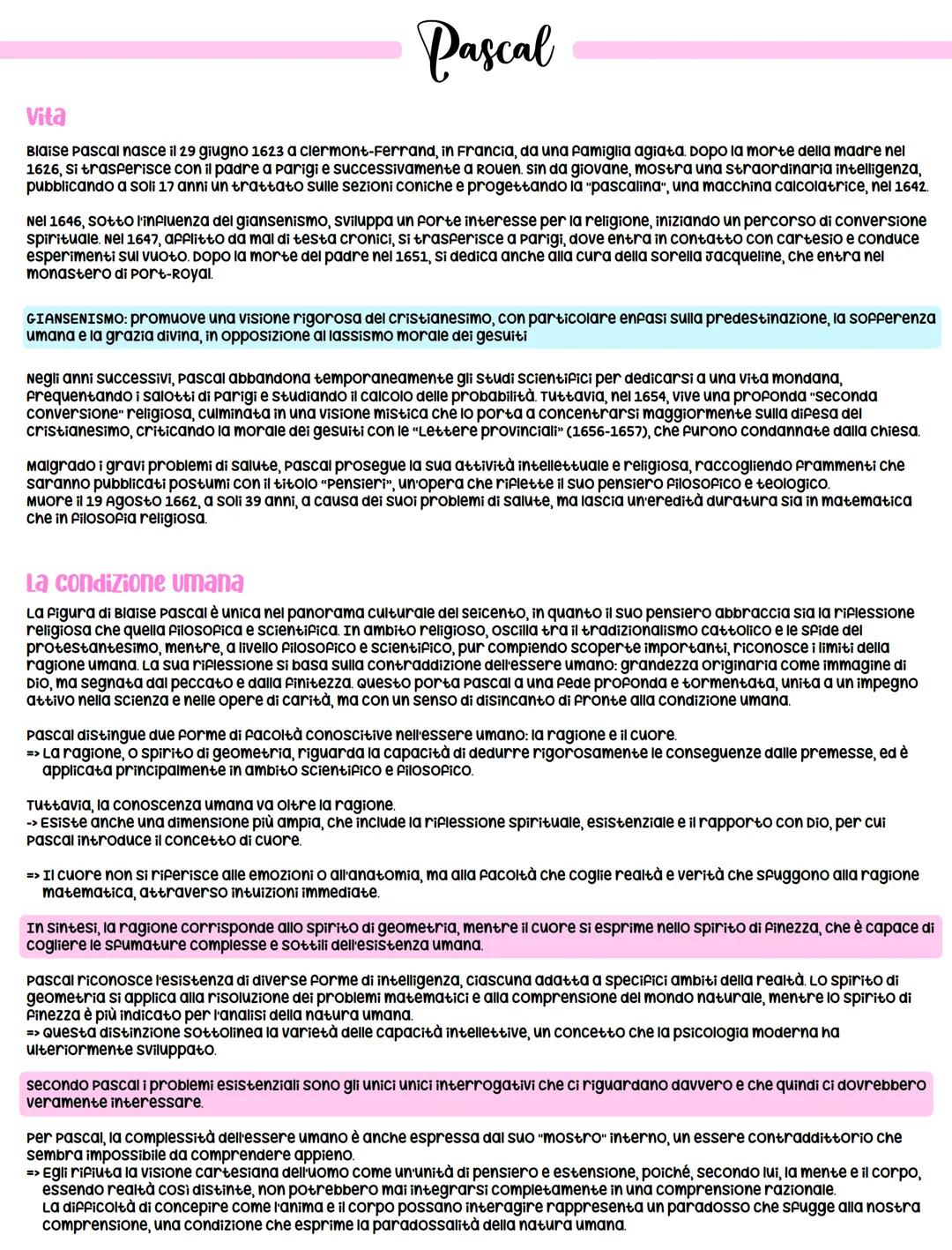 # Pascal
Vita
Blaise Pascal nasce il 29 giugno 1623 a clermont-Ferrand, in Francia, da una famiglia agiata. Dopo la morte della madre nel
1