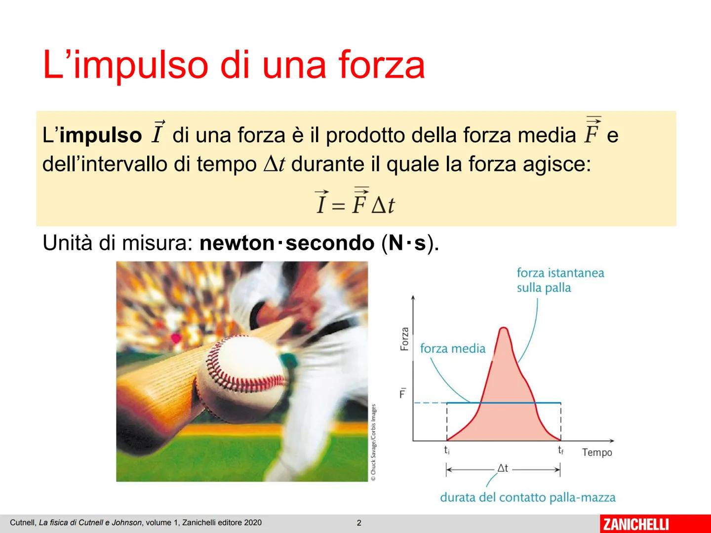 Capitolo 2
Impulso e
quantità di moto
Cutnell, La fisica di Cutnell e Johnson, volume 1, Zanichelli editore 2020
1
ZANICHELLI L'impulso di u