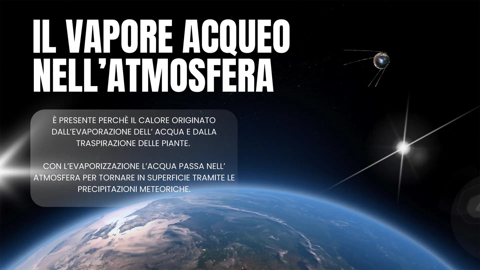 # L'ATMOSFERA # COS'È
# L'ATMOSFERA?
È UN INVOLUCRO AEREIFORME CHE CIRCONDA IL GLOBO,
TRATTENUTA DALLA FORZA DI GRAVITÀ.
SONO RICONOSCIBILI