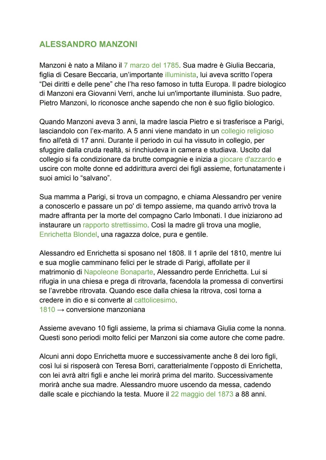 # ALESSANDRO MANZONI
Manzoni è nato a Milano il 7 marzo del 1785. Sua madre è Giulia Beccaria,
figlia di Cesare Beccaria, un'importante ill