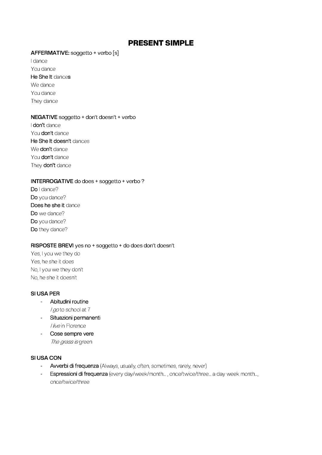 forme verbali in inglese