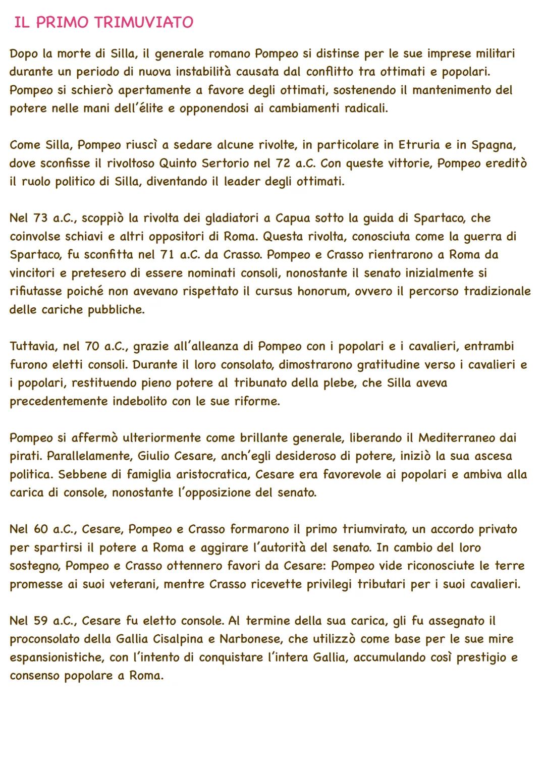 # IL PRIMO TRIMUVIATO
Dopo la morte di Silla, il generale romano Pompeo si distinse per le sue imprese militari
durante un periodo di nuova