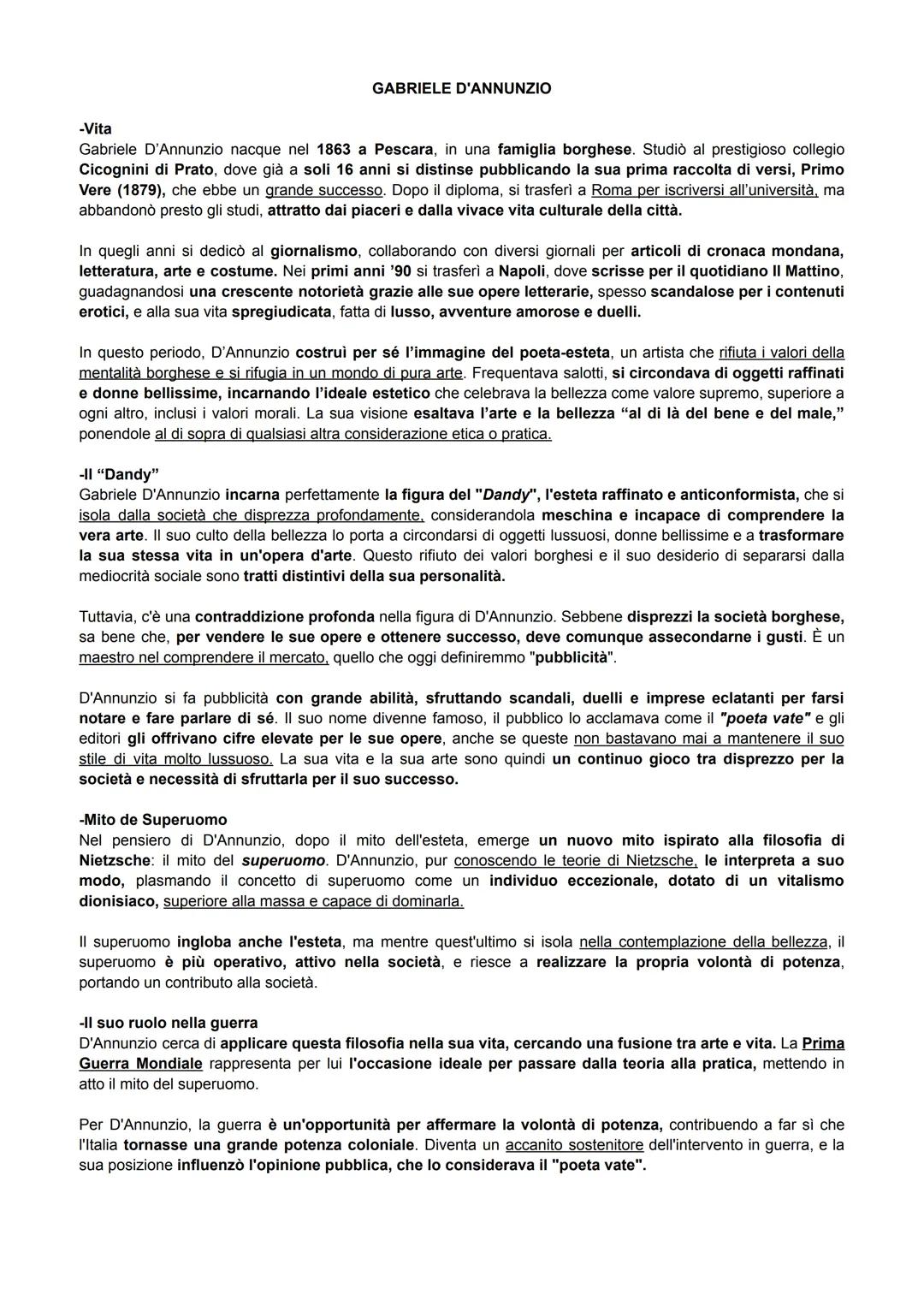 # GABRIELE D'ANNUNZIO
-Vita
Gabriele D'Annunzio nacque nel 1863 a Pescara, in una famiglia borghese. Studiò al prestigioso collegio
Cicognin