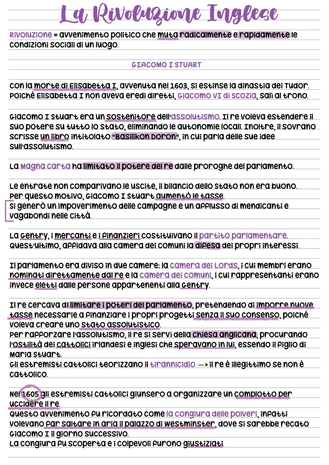 --- OCR Start ---
La Rivoluzione Inglese
Rivoluzione = avvenimento politico che muta radicalmente e rapidamente le
condizioni sociali di un