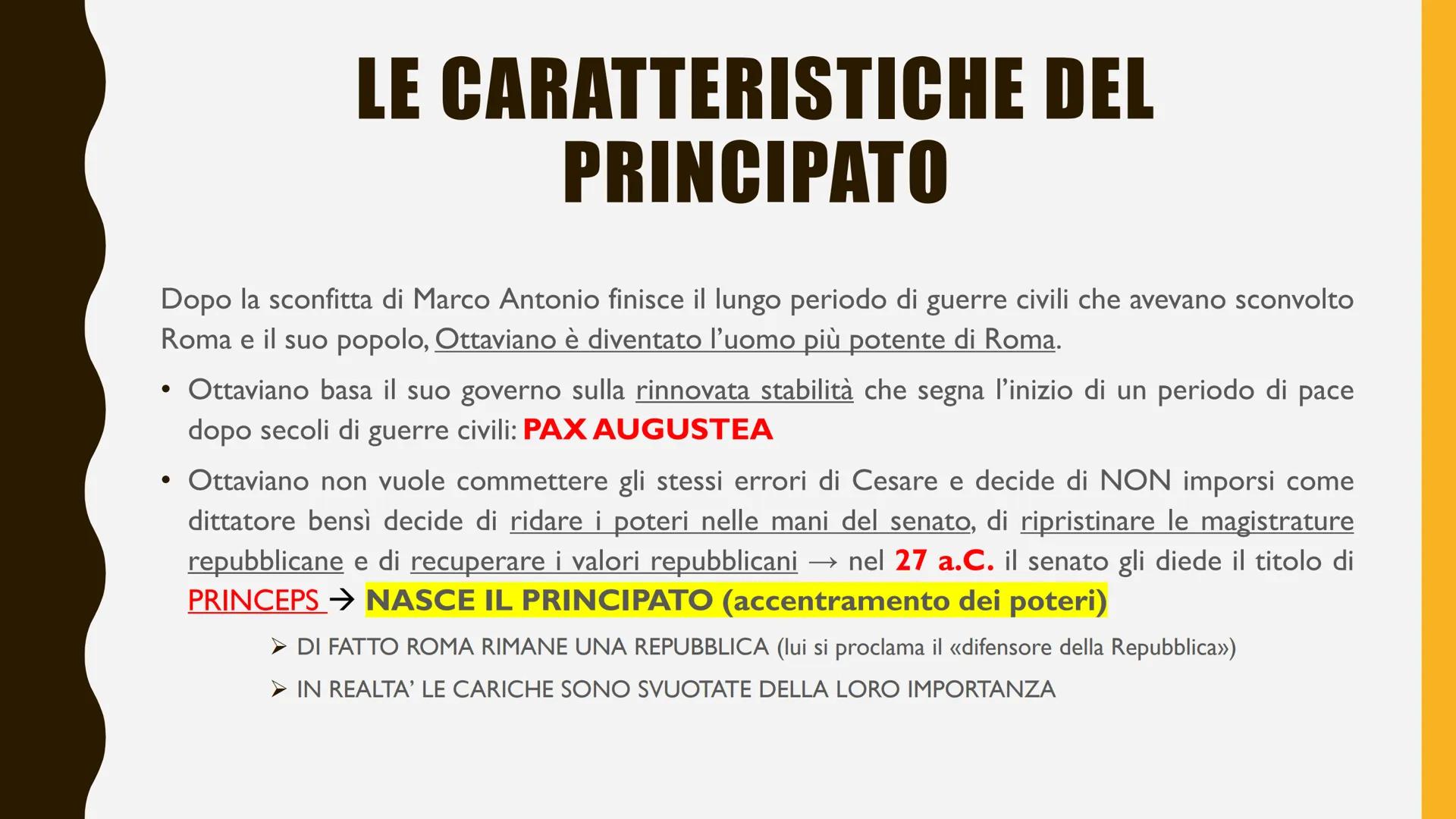 # IL PRINCIPATO DI
# OTTAVIANO
# AUGUSTO
IL PRIMO IMPERATORE DI ROMA # LE CARATTERISTICHE DEL
# PRINCIPATO
Dopo la sconfitta di Marco An