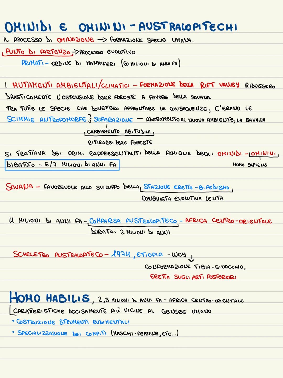 --- OCR Start ---
OMINIDI E OMININI-AUSTRALOPITECHI
IL PROCESSO DI OMINAZIONE → FORMAZIONE SPECIE UMANA.
PUNTO DI PARTENZA → PROCESSO EVOLUT
