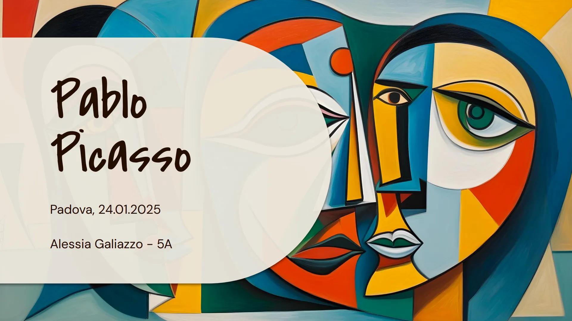 # Pablo
# Picasso
Padova, 24.01.2025
Alessia Galiazzo - 5A Indice
이
Pablo Picasso
02
Periodo Blu
03
Periodo Rosa
04
Cubismo
05
Cubis