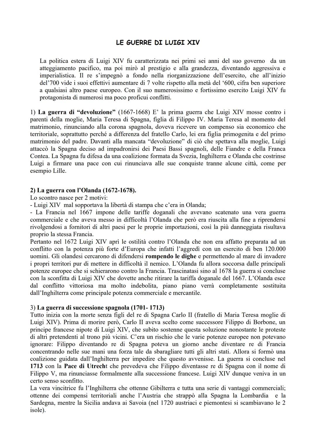 # L'ASSOLUTISMO DI LUIGI XIV
Il luno regno di Luigi XIV rappresentò in Francia il momento di maggior affermazione e prestigio
dell'assoluti
