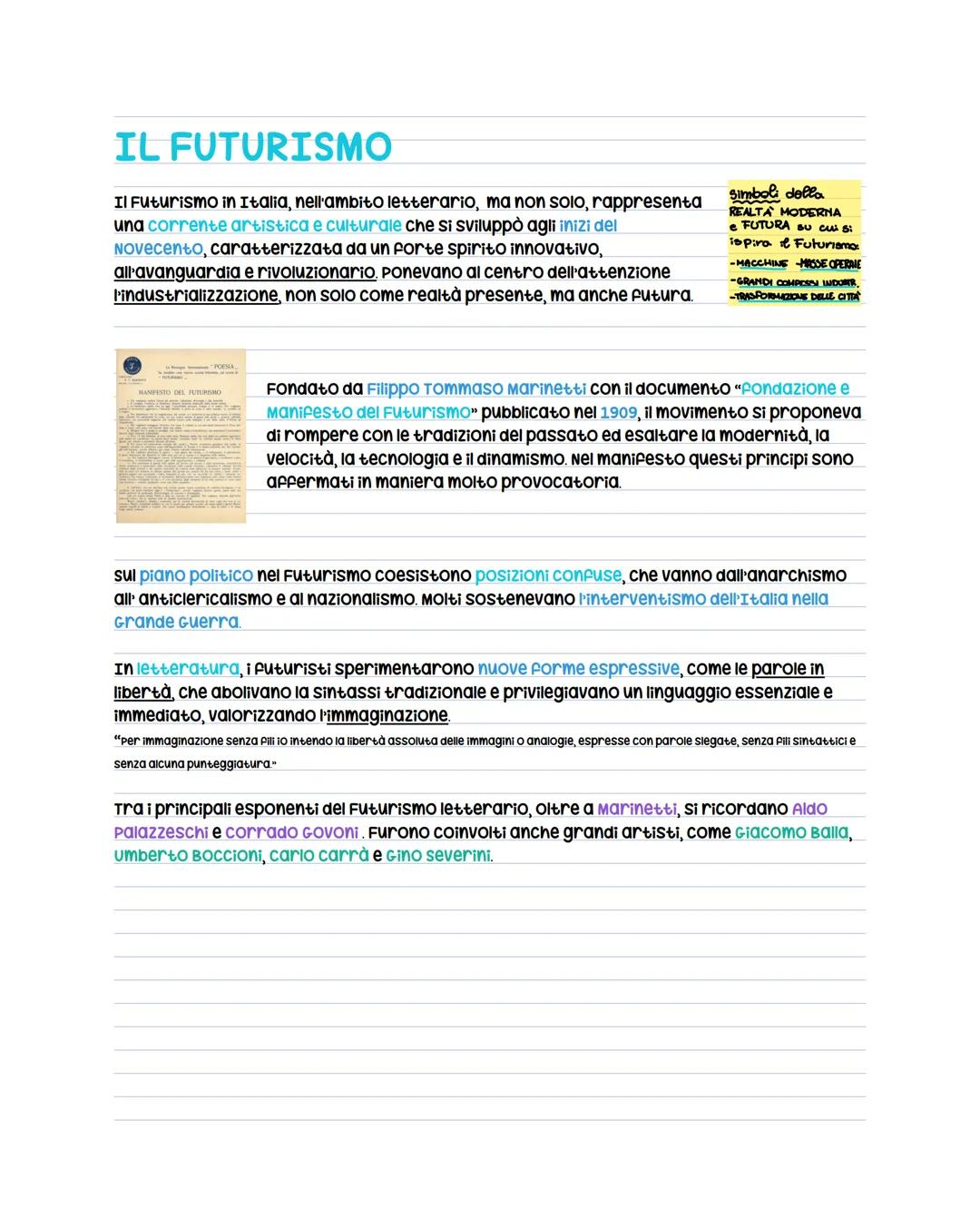 # IL FUTURISMO
Il Futurismo in Italia, nell'ambito letterario, ma non solo, rappresenta
una corrente artistica e culturale che si sviluppò