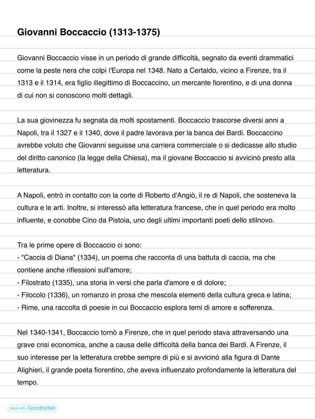# Giovanni Boccaccio (1313-1375)
Giovanni Boccaccio visse in un periodo di grande difficoltà, segnato da eventi drammatici
come la peste ne