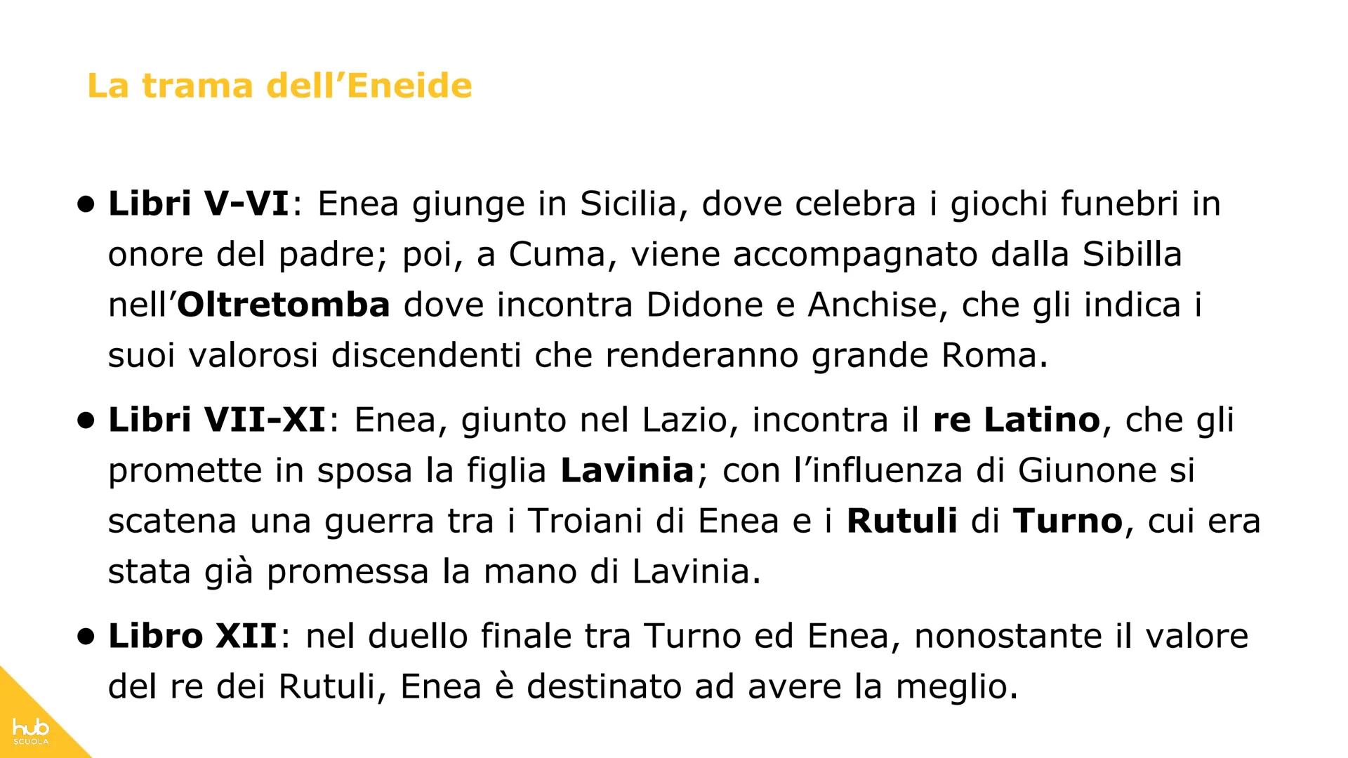 # hub
SCUOLA
L'Eneide # Definizione
L'Eneide è un poema epico in
latino composto da Virgilio a
partire, circa, dal 29 a.C. e
lasciato inco