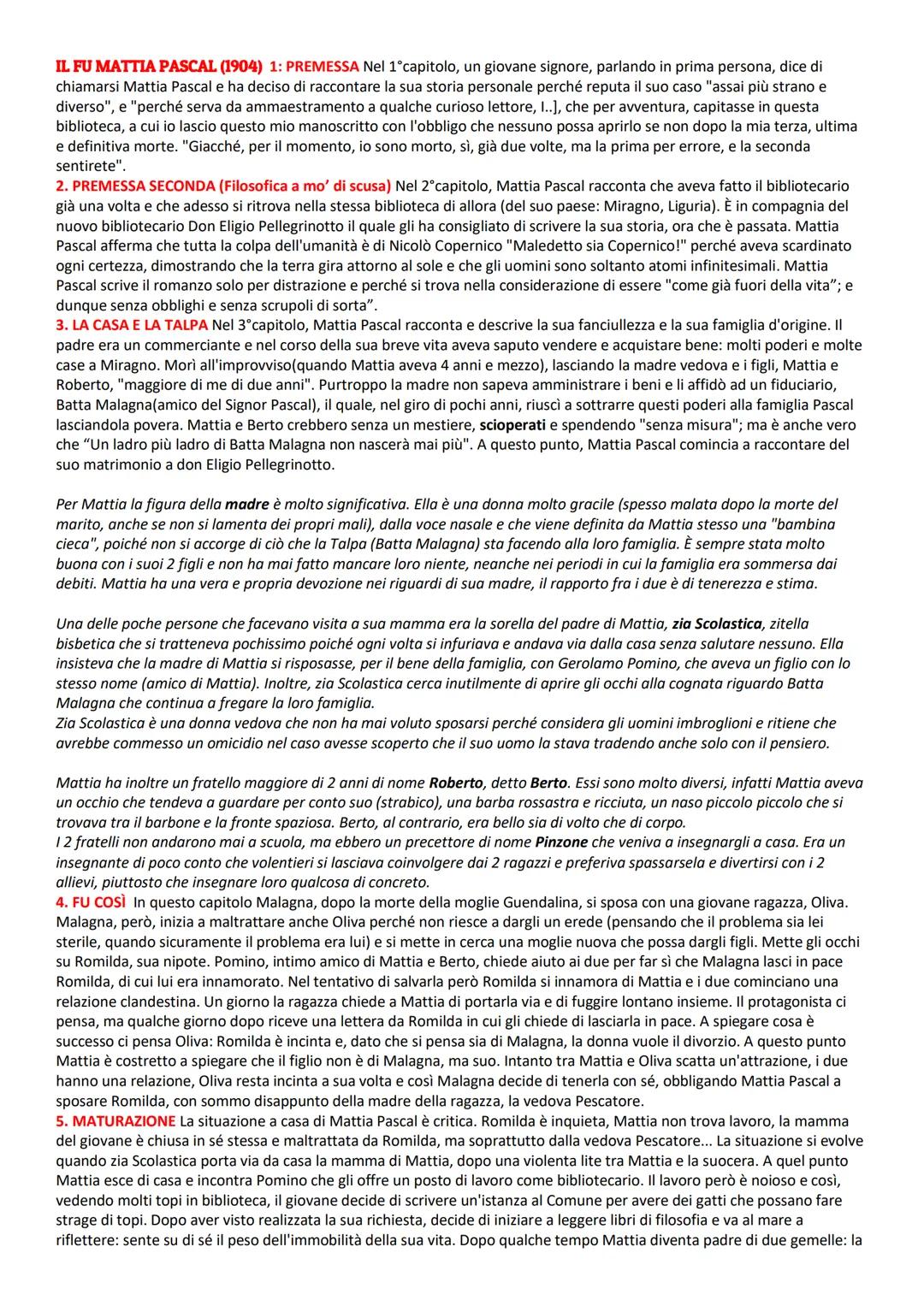 IL FU MATTIA PASCAL (1904) 1: PREMESSA Nel 1°capitolo, un giovane signore, parlando in prima persona, dice di
chiamarsi Mattia Pascal e ha d