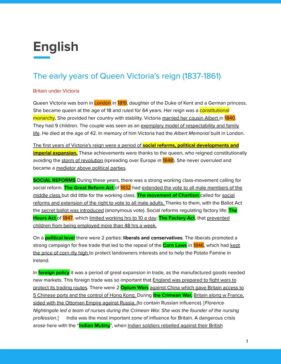 # English
The early years of Queen Victoria's reign (1837-1861)
Britain under Victoria
Queen Victoria was born in London in 1819, daughte