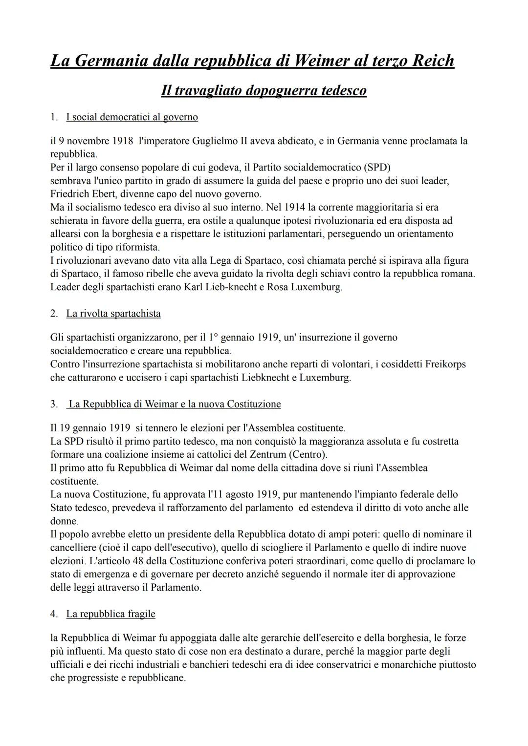 # La Germania dalla repubblica di Weimer al terzo Reich
## Il travagliato dopoguerra tedesco
1. I social democratici al governo
il 9 nove