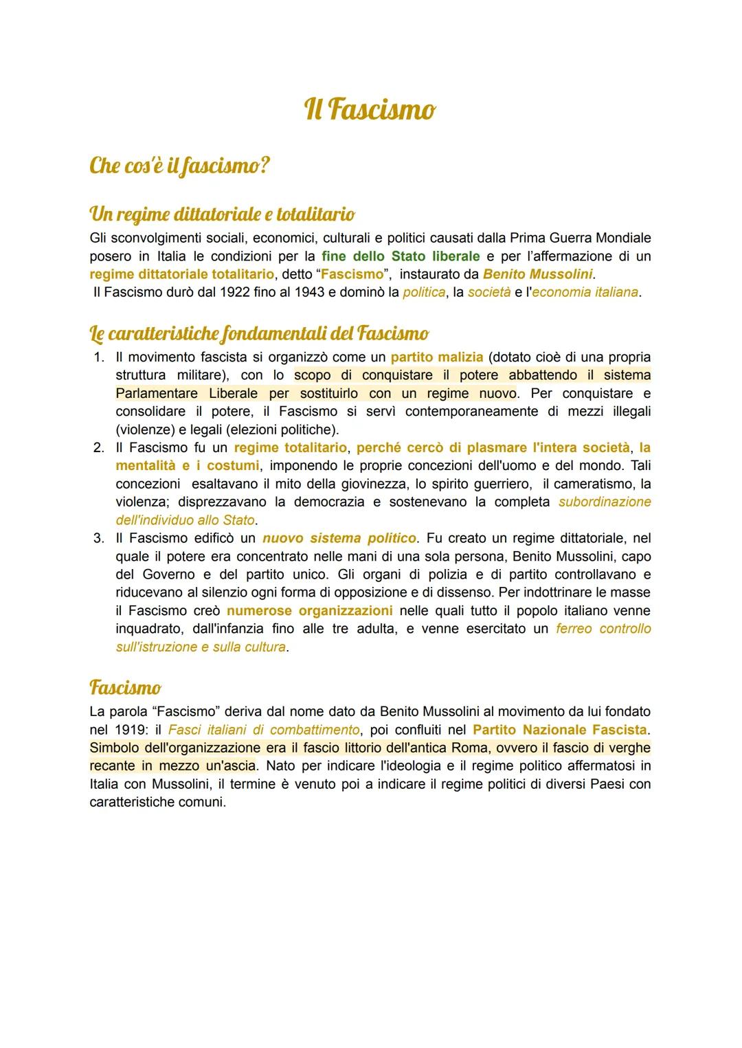 # Il Fascismo
Che cos'è il fascismo?
Un regime dittatoriale e totalitario
Gli sconvolgimenti sociali, economici, culturali e politici cau