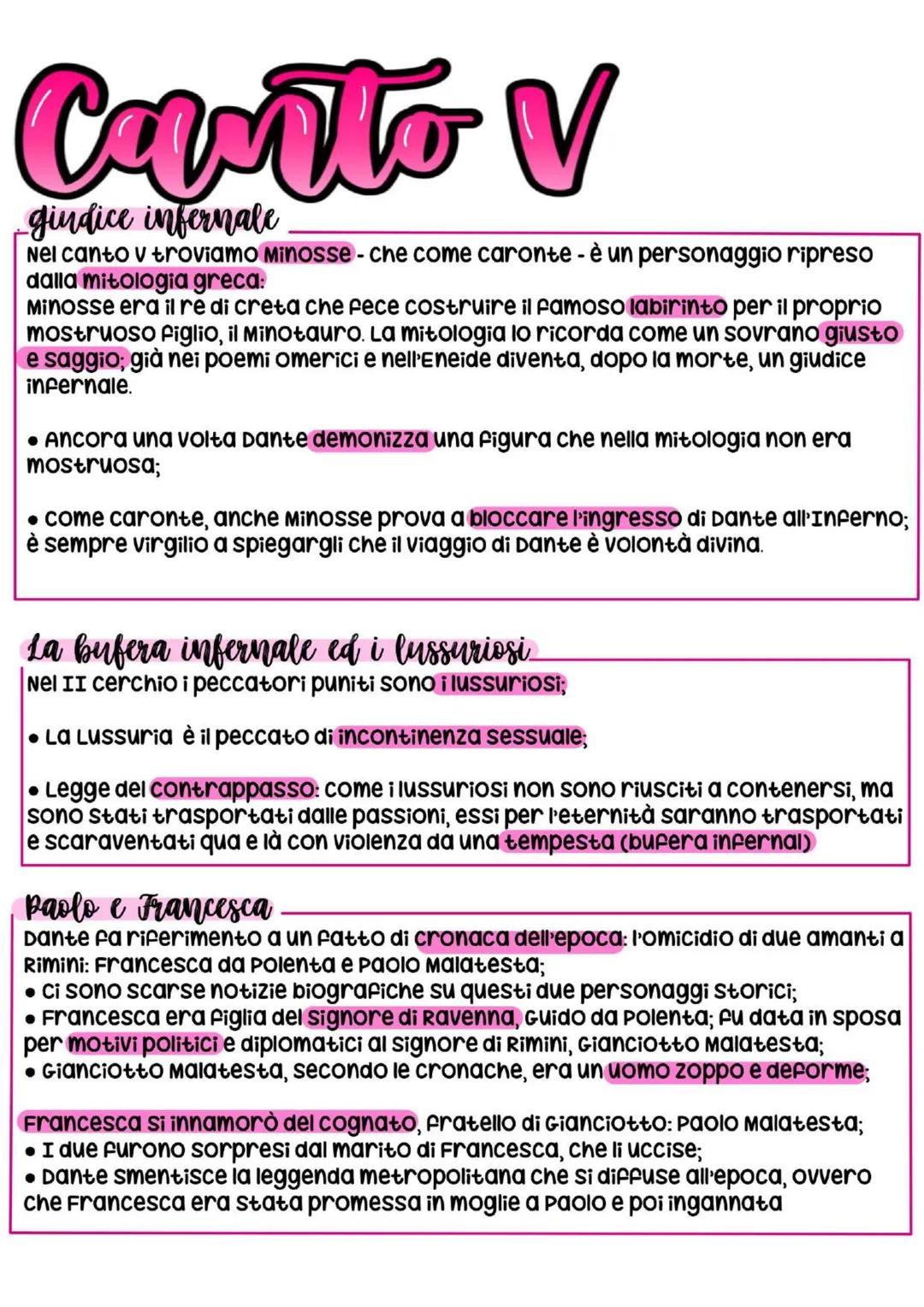 # Canto V
gindice infernale
Nel canto v troviamo minosse - che come caronte - è un personaggio ripreso
dalla mitologia greca:
Minosse era