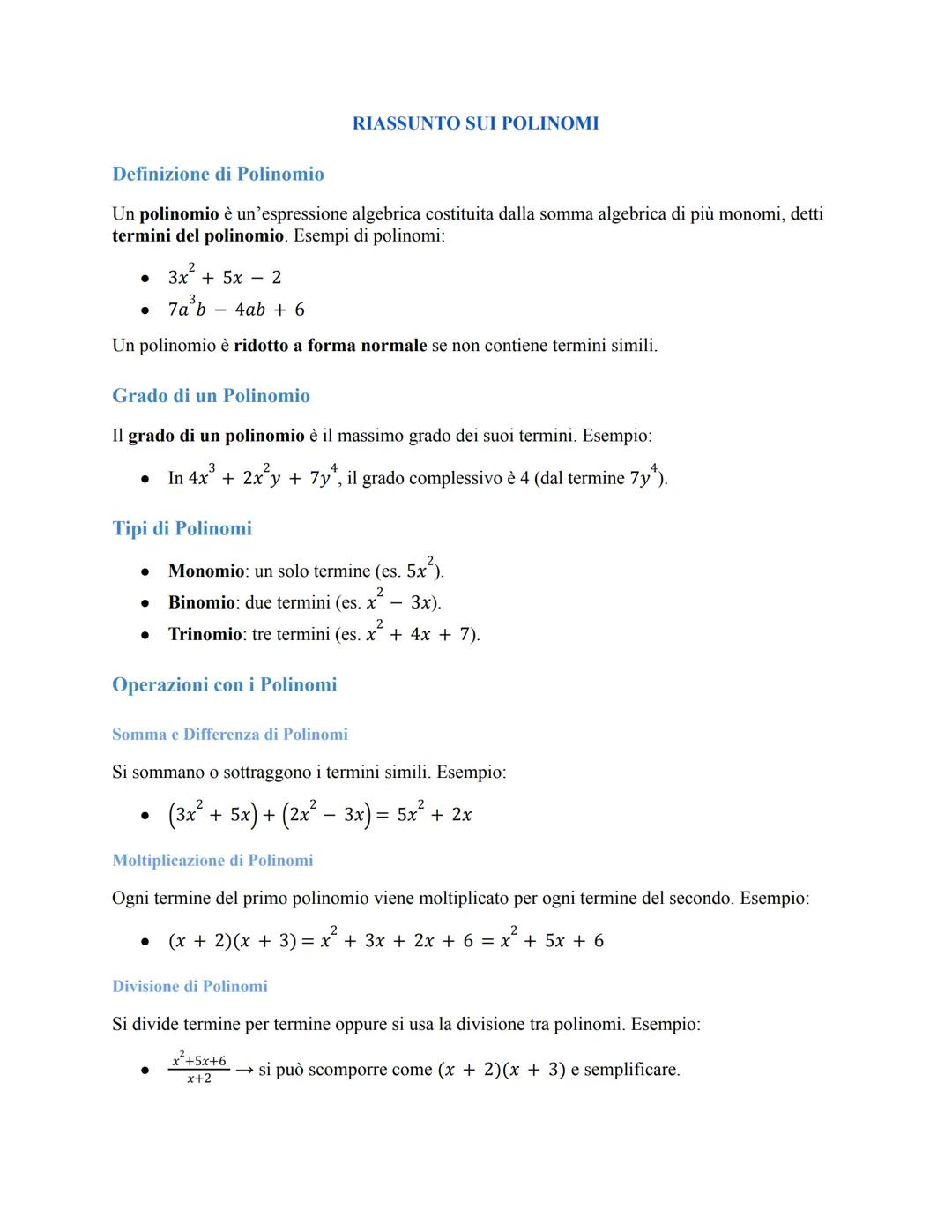 # Divisione di Monomi
Per dividere due monomi si dividono i coefficienti e si sottraggono gli esponenti delle lettere
uguali. Esempio:
• $\f