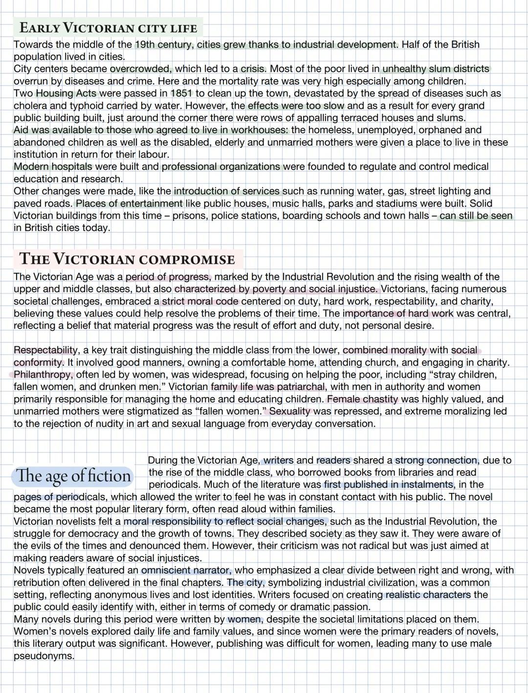 # EARLY VICTORIAN CITY LIFE
Towards the middle of the 19th century, cities grew thanks to industrial development. Half of the British
popula