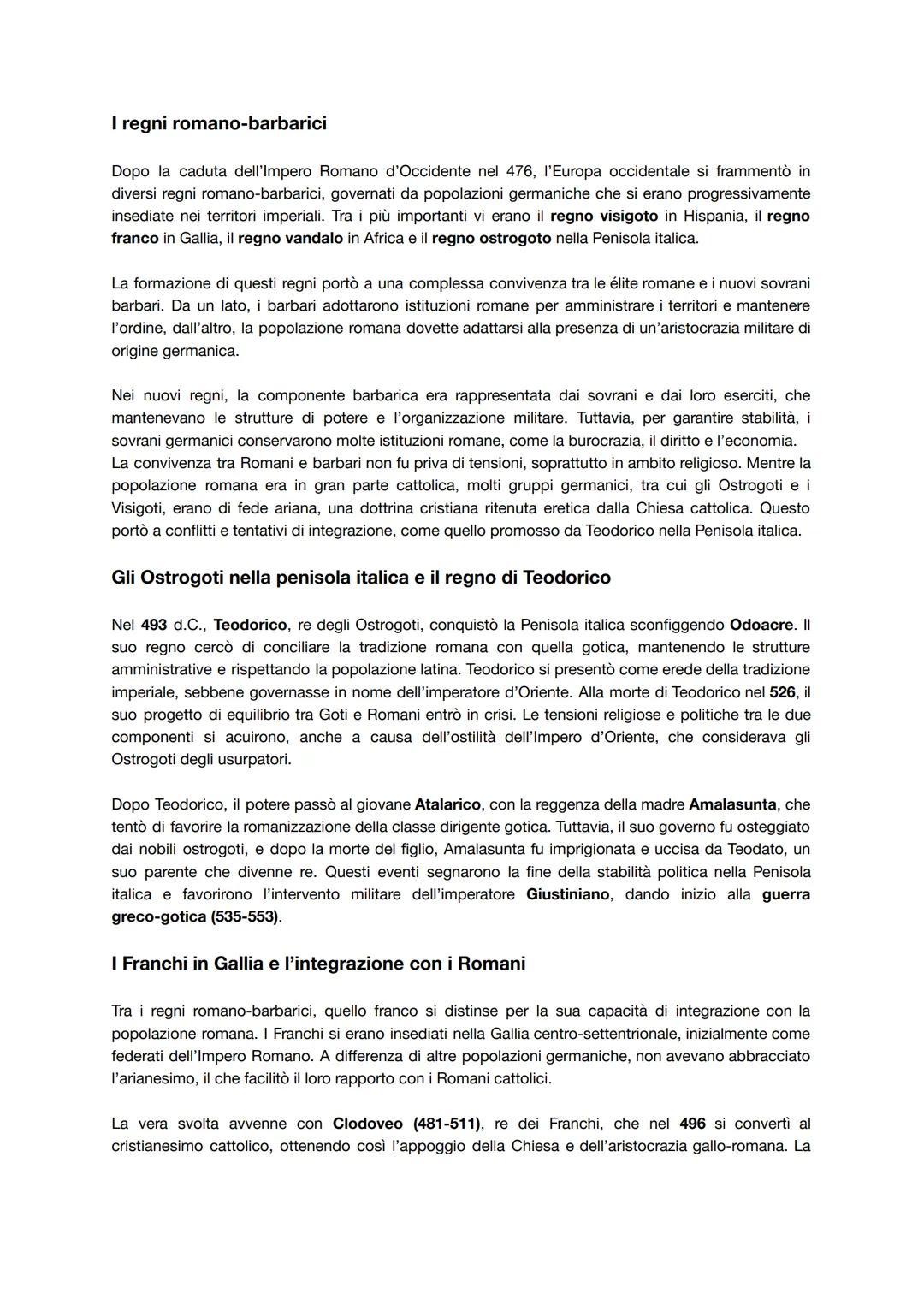 # I regni romano-barbarici
Dopo la caduta dell'Impero Romano d'Occidente nel 476, l'Europa occidentale si frammentò in
diversi regni romano