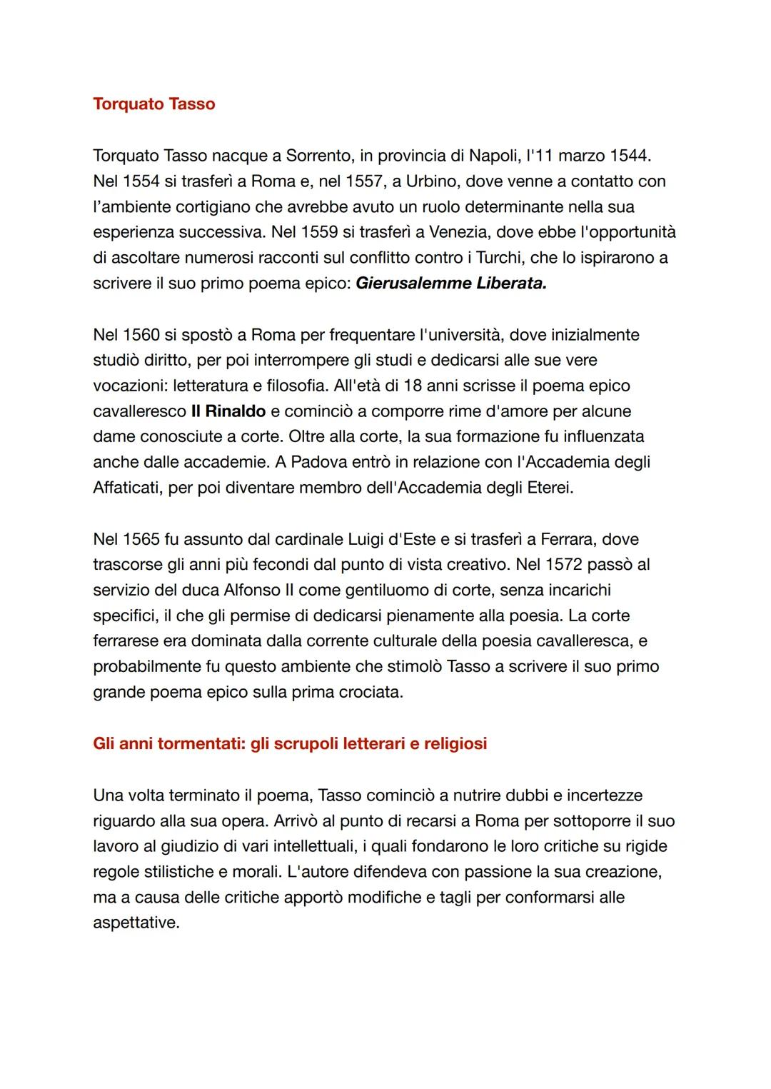 # Torquato Tasso
Torquato Tasso nacque a Sorrento, in provincia di Napoli, l'11 marzo 1544.
Nel 1554 si trasferì a Roma e, nel 1557, a Urbin