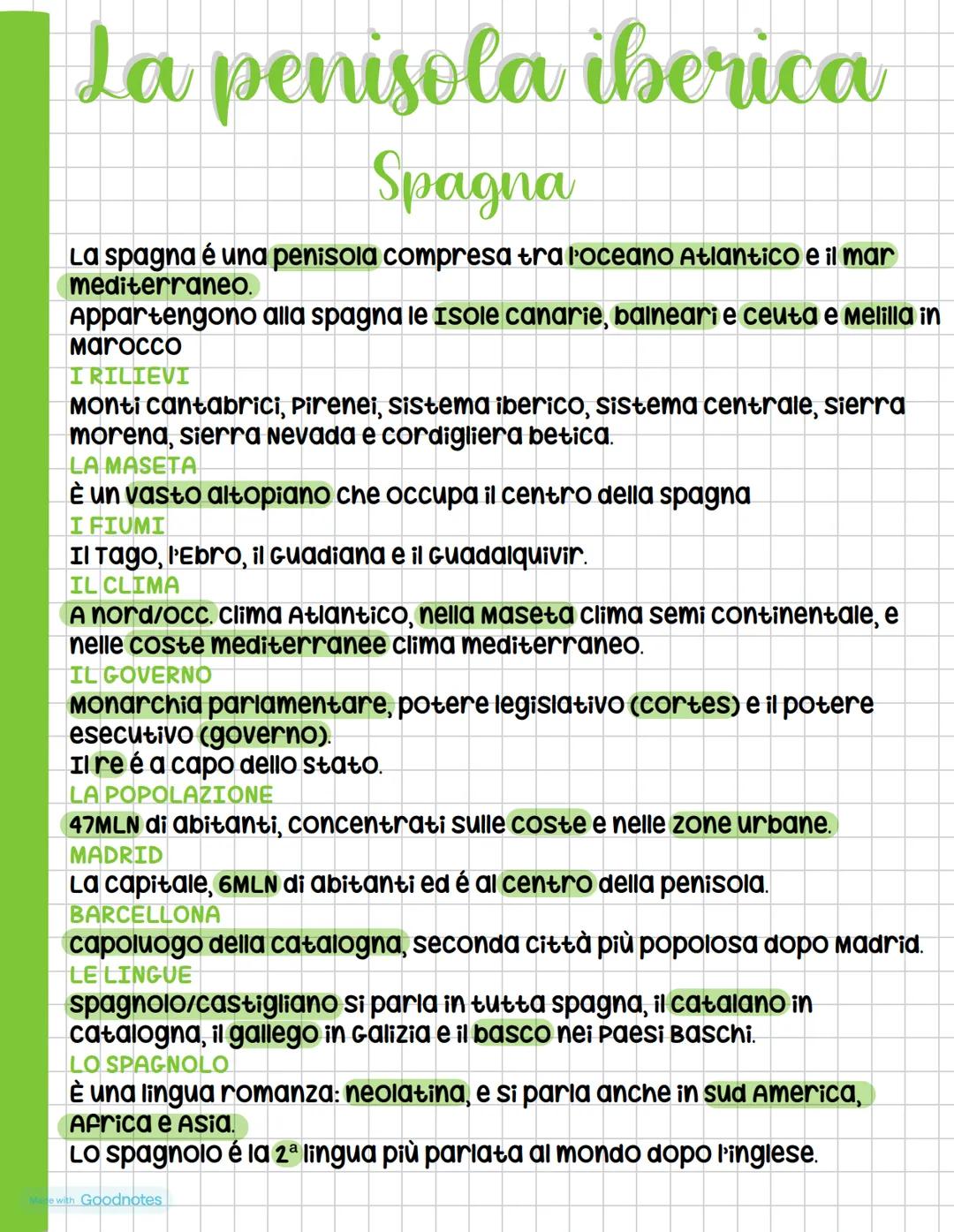 # Geografia
Made with Goodnotes --- OCR Start ---
La penisola iberica
Spagna
La spagna é una penisola compresa tra l'oceano Atlantico e il