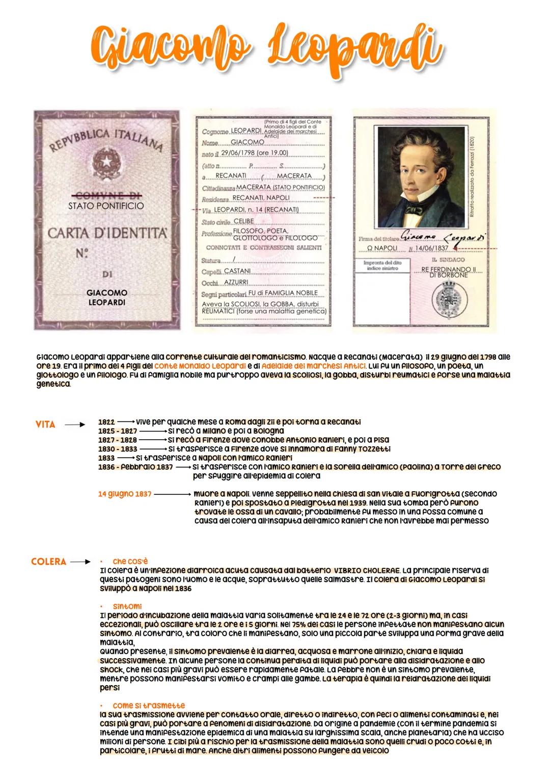 # Giacomo Leopardi
REPUBBLICA ITALIANA
COMUNE DI
STATO PONTIFICIO
CARTA D'IDENTITA
N°
DI
GIACOMO
LEOPARDI
(Primo di 4 figli del Conte
Monal