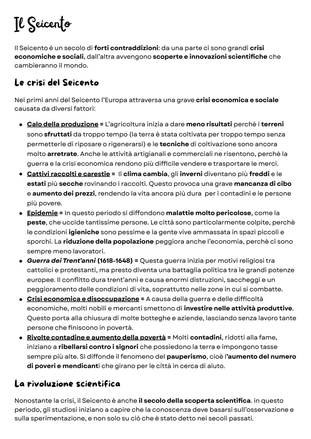 # Il Seicento
II Seicento è un secolo di forti contraddizioni: da una parte ci sono grandi crisi
economiche e sociali, dall'altra avvengono