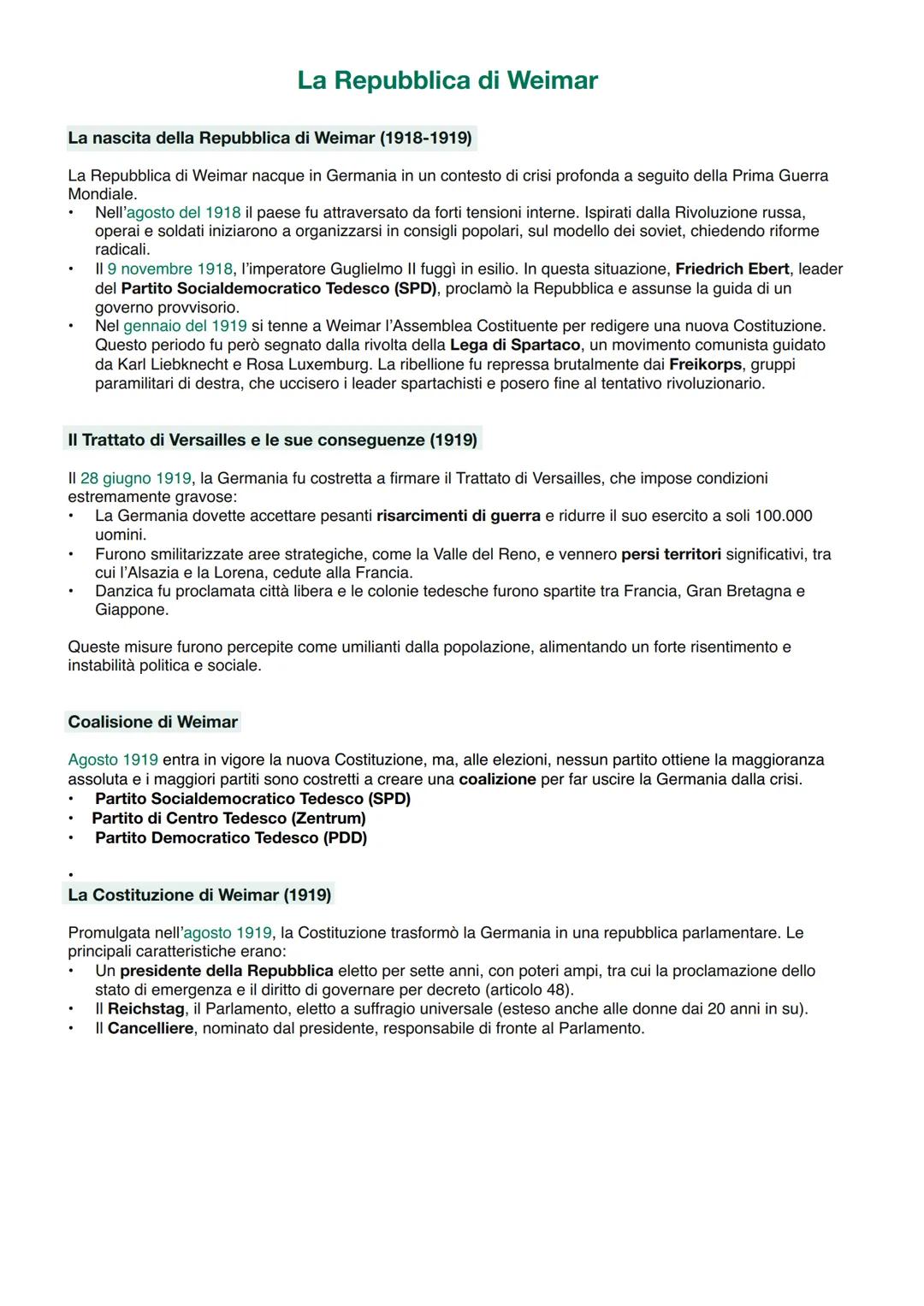 # La Repubblica di Weimar
La nascita della Repubblica di Weimar (1918-1919)
La Repubblica di Weimar nacque in Germania in un contesto di c