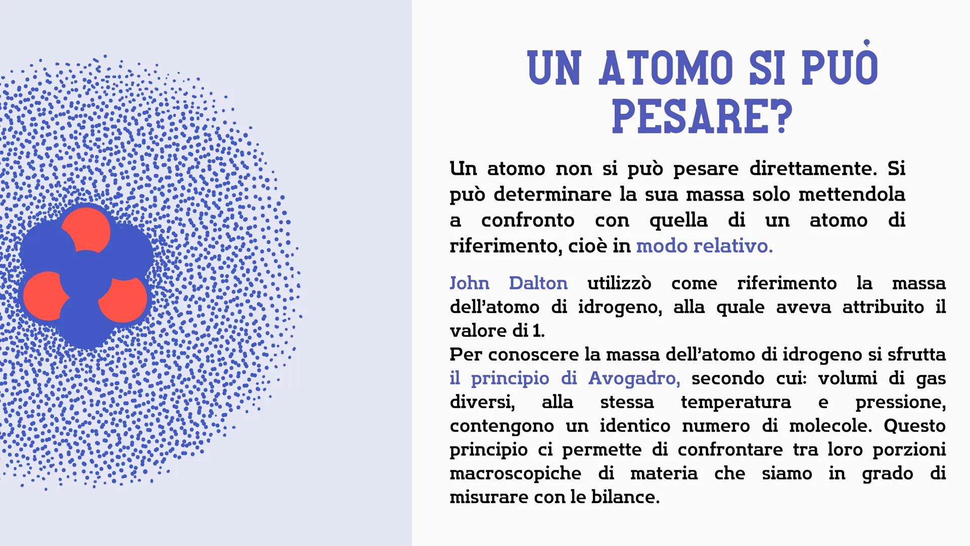 # LA QUANTITA'
# DI SOSTANZA
# IN MOLI # UN ATOMO SI PUÒ
PESARE?
Un atomo non si può pesare direttamente. Si
può determinare la sua massa s