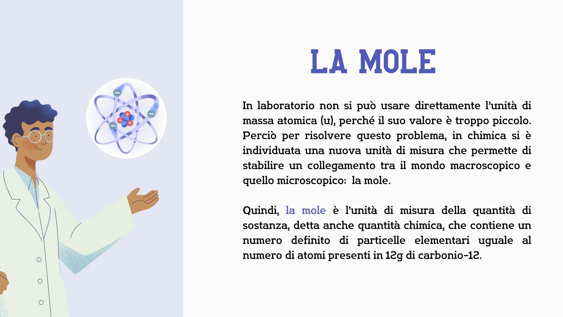 # LA QUANTITA'
# DI SOSTANZA
# IN MOLI # UN ATOMO SI PUÒ
PESARE?
Un atomo non si può pesare direttamente. Si
può determinare la sua massa s