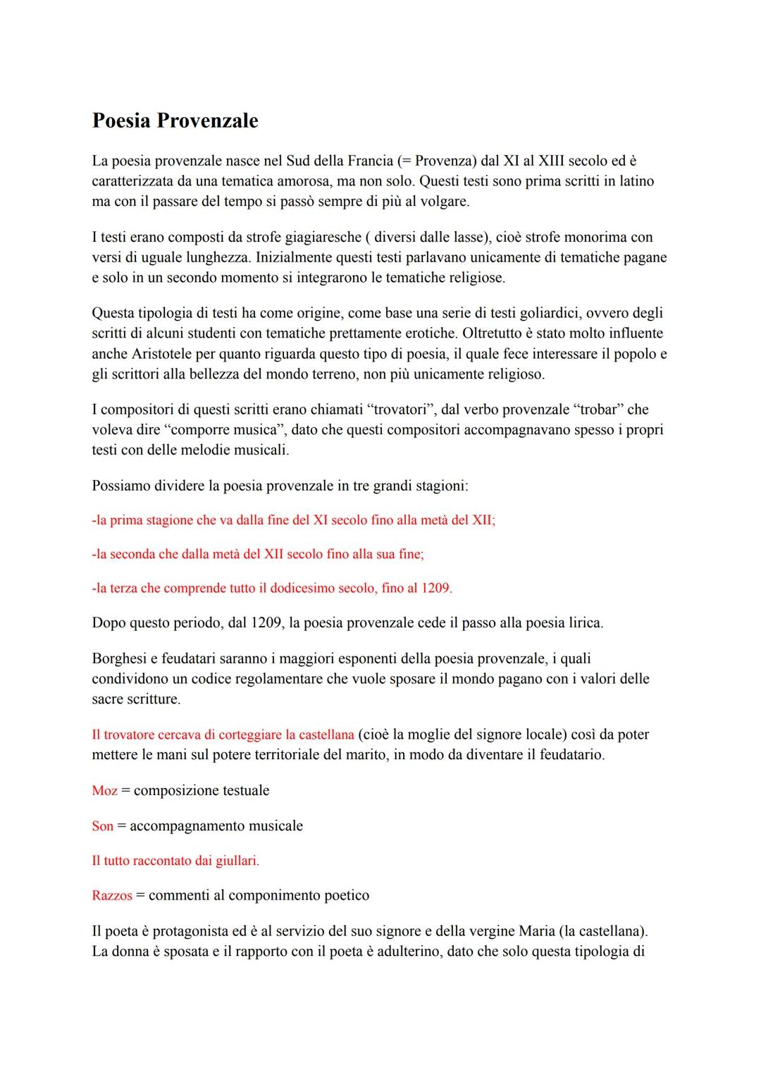 # Poesia Provenzale
La poesia provenzale nasce nel Sud della Francia (= Provenza) dal XI al XIII secolo ed è
caratterizzata da una tematica