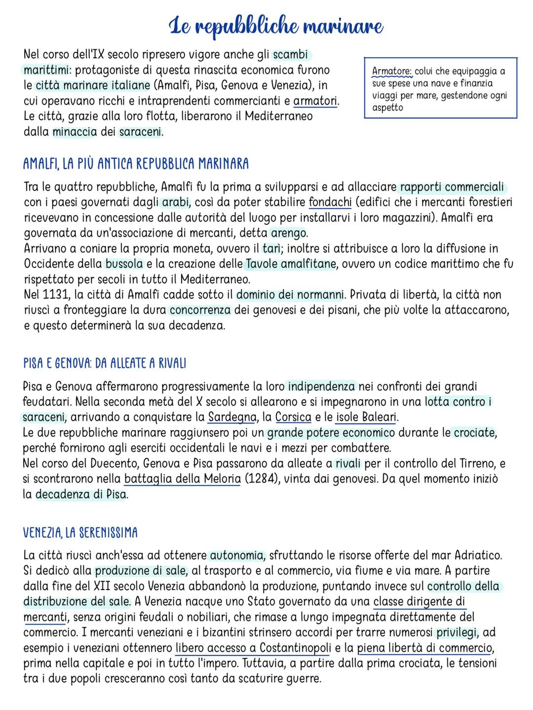 # Le repubbliche marinare
Nel corso dell'IX secolo ripresero vigore anche gli scambi
marittimi: protagoniste di questa rinascita economica