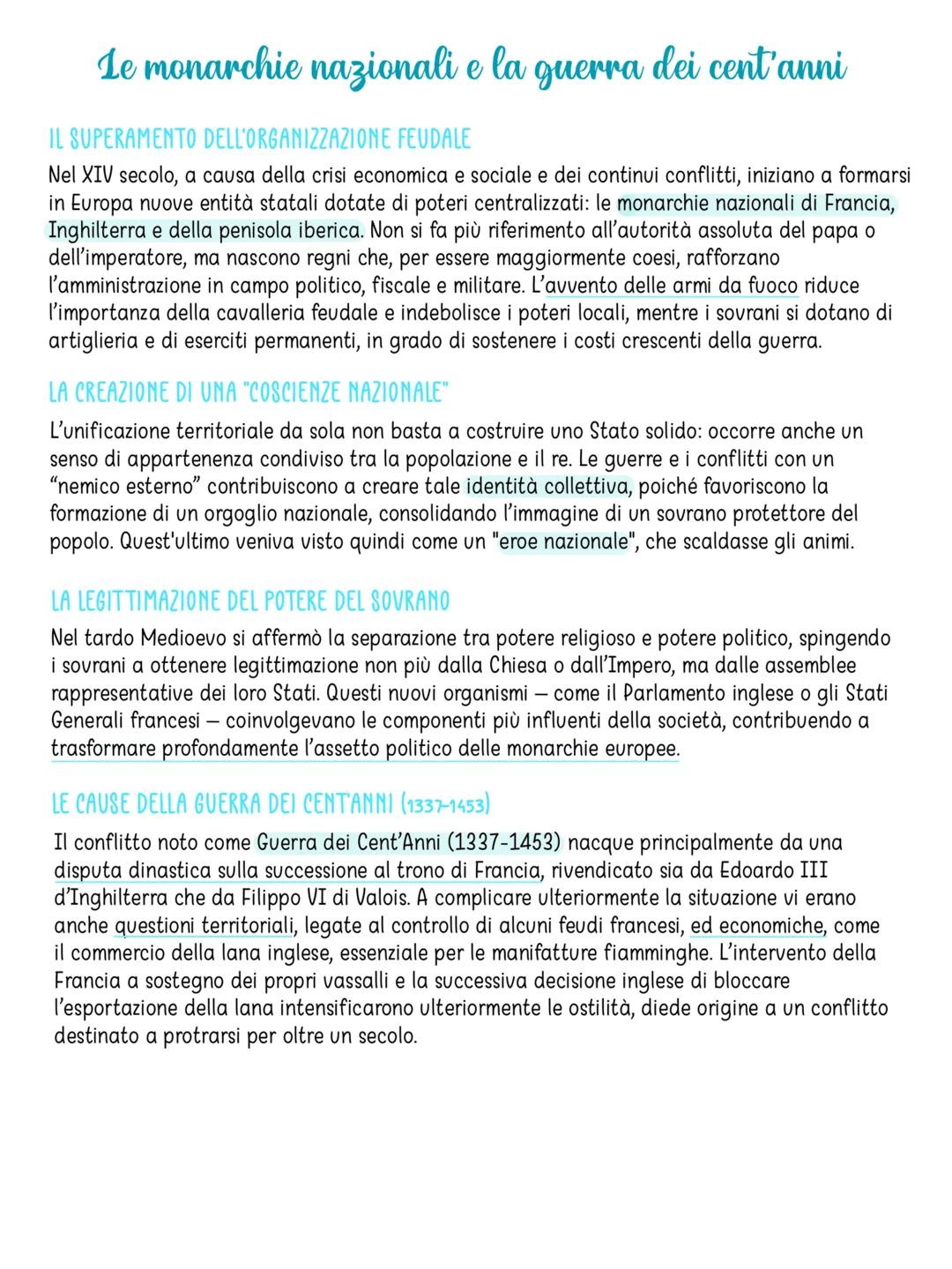 # Le monarchie nazionali e la guerra dei cent'anni
## IL SUPERAMENTO DELL'ORGANIZZAZIONE FEUDALE
Nel XIV secolo, a causa della crisi econo