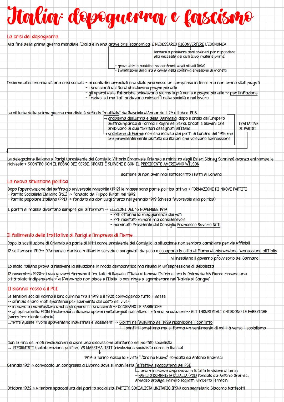 # Italia dopoguerra e fascismo
La crisi del dopoguerra.
Alla fine della prima guerra mondiale l'Italia è in una grave crisi economica È NE